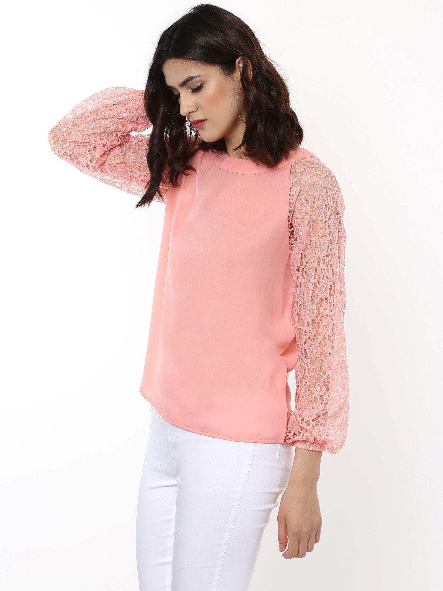 Women's Pink Raglan Lace Top - SASSAFRAS