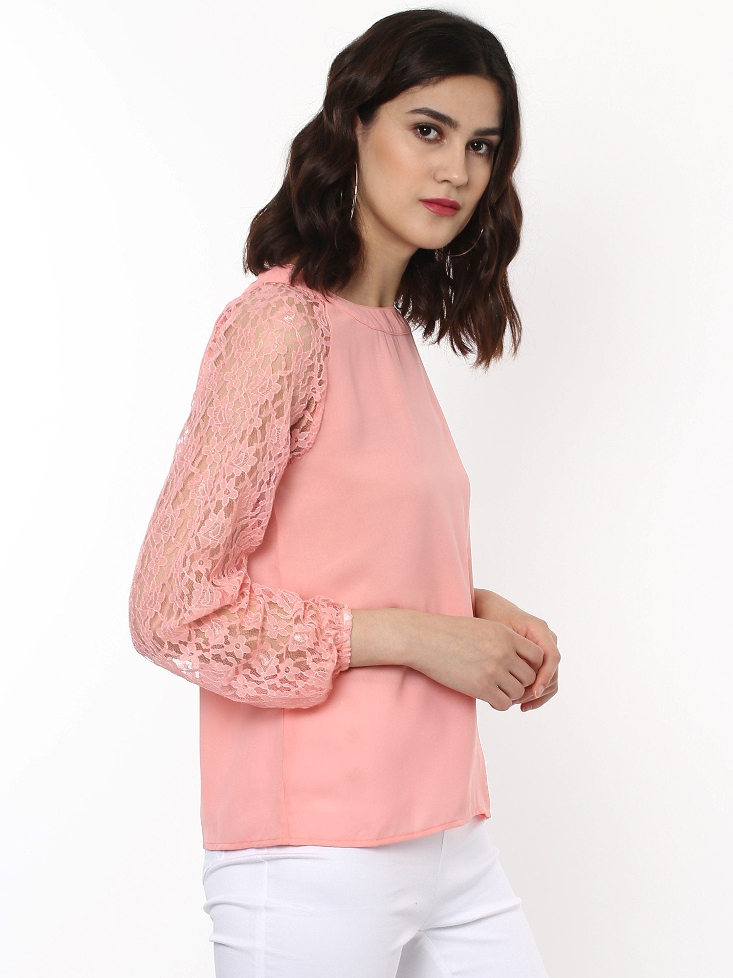 Women's Pink Raglan Lace Top - SASSAFRAS