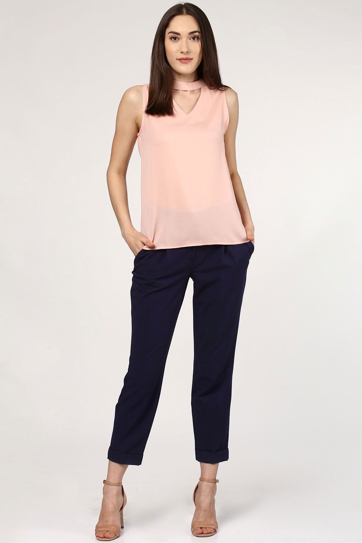 Women's Peach V Neck Top - SASSAFRAS