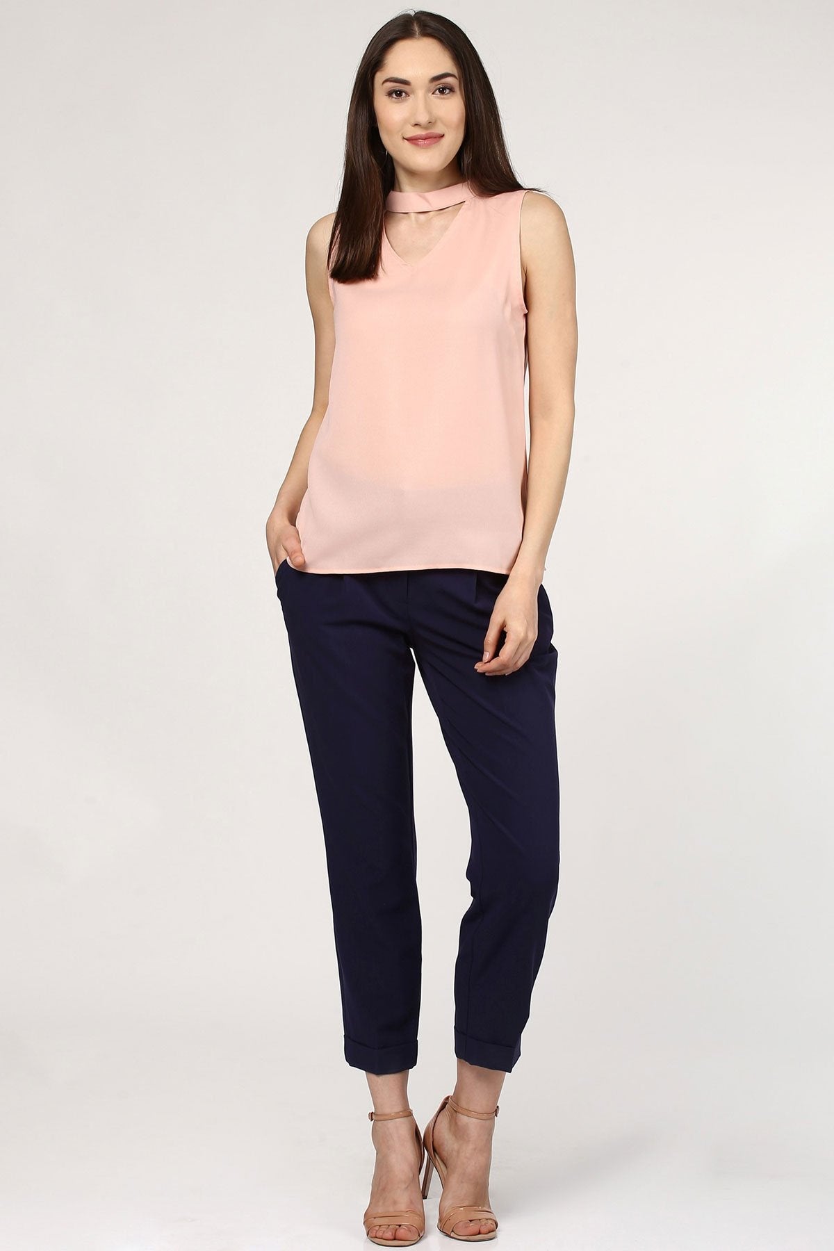 Women's Peach V Neck Top - SASSAFRAS