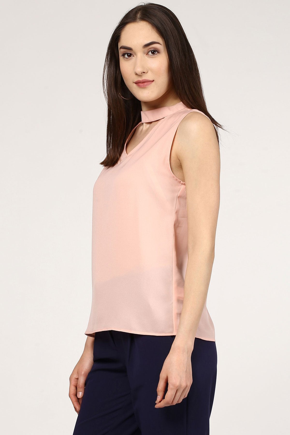 Women's Peach V Neck Top - SASSAFRAS