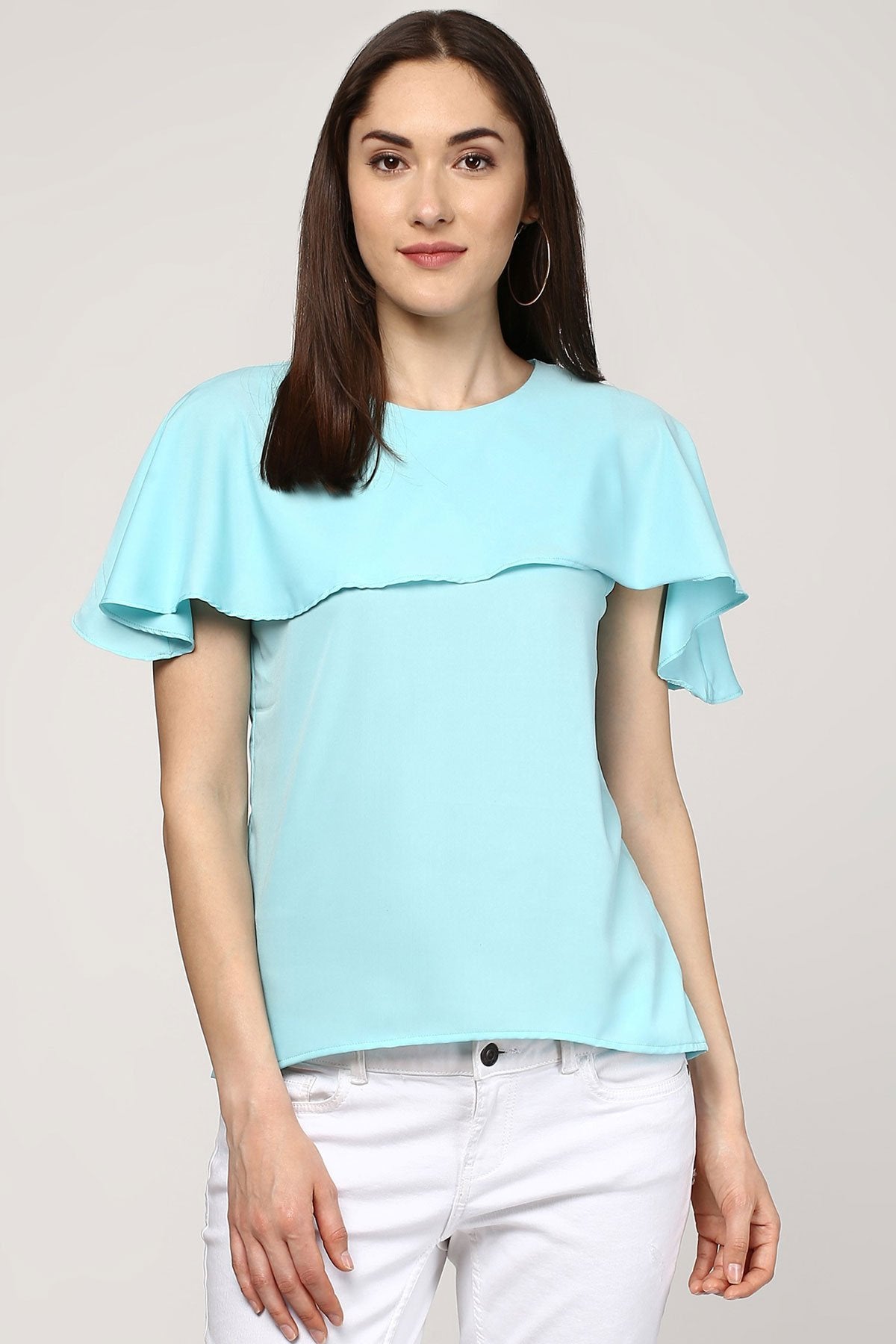 Women's Ruffled Layer Blue Top - SASSAFRAS