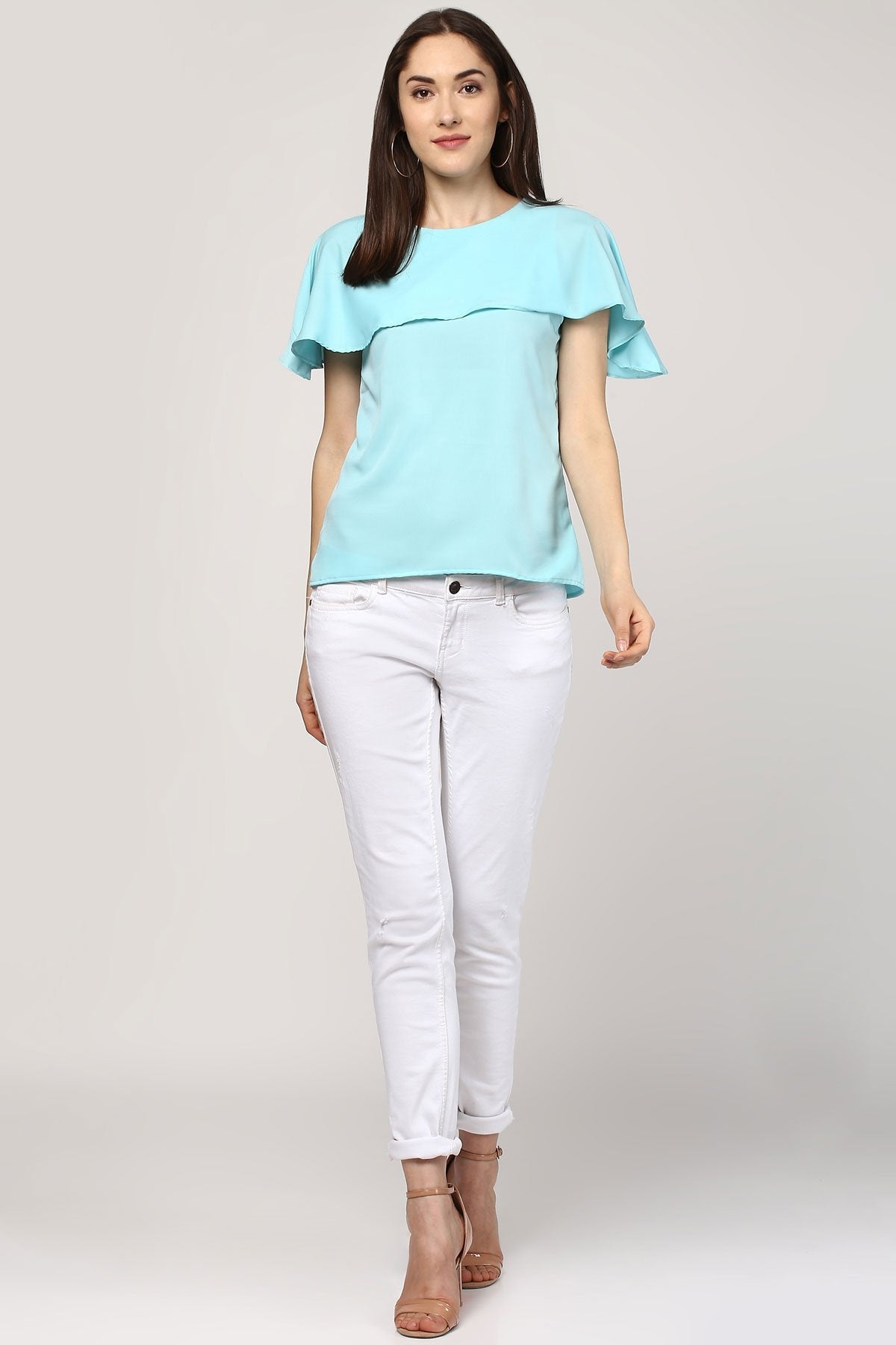 Women's Ruffled Layer Blue Top - SASSAFRAS