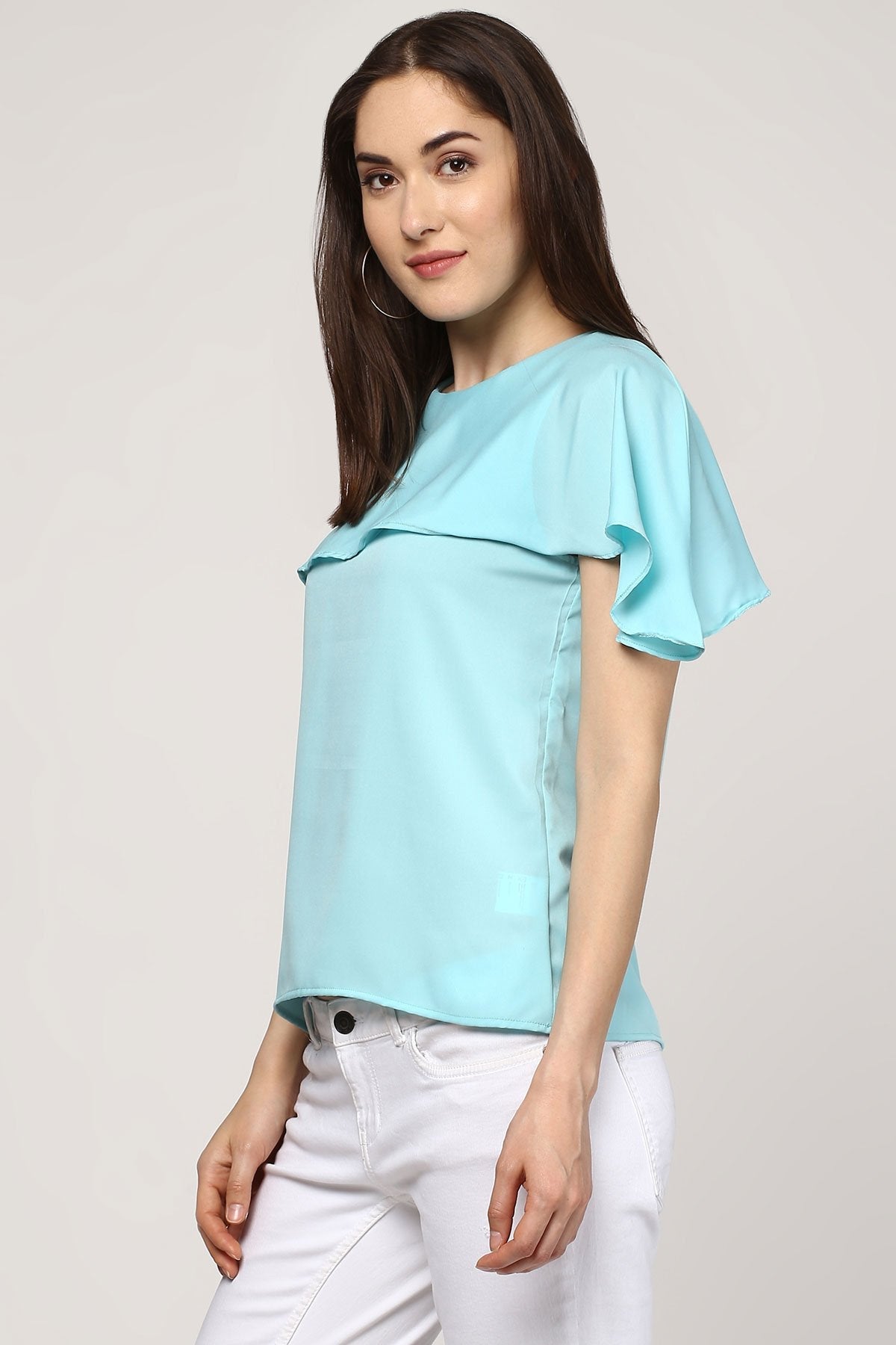 Women's Ruffled Layer Blue Top - SASSAFRAS