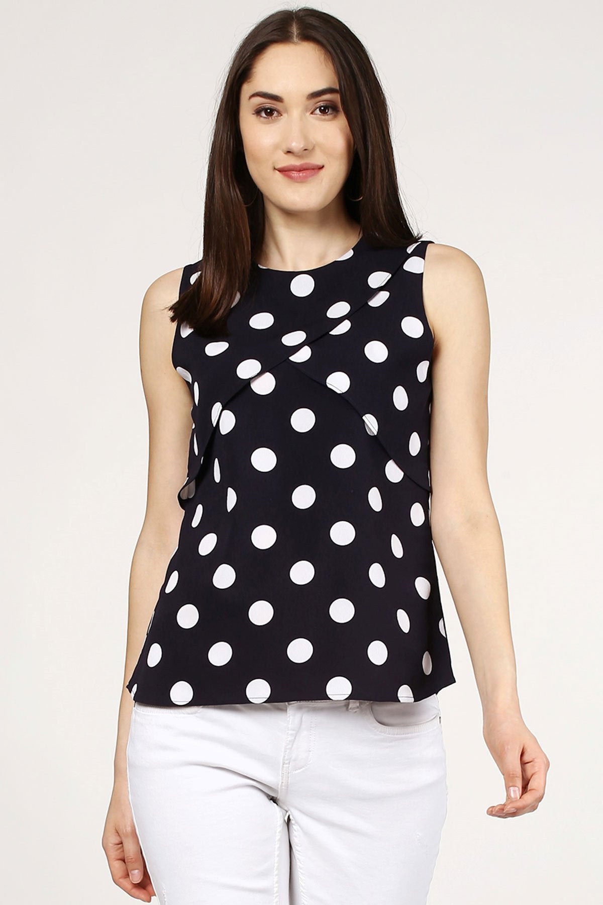 Women's Polka Dot Overlay Wrap Top - SASSAFRAS