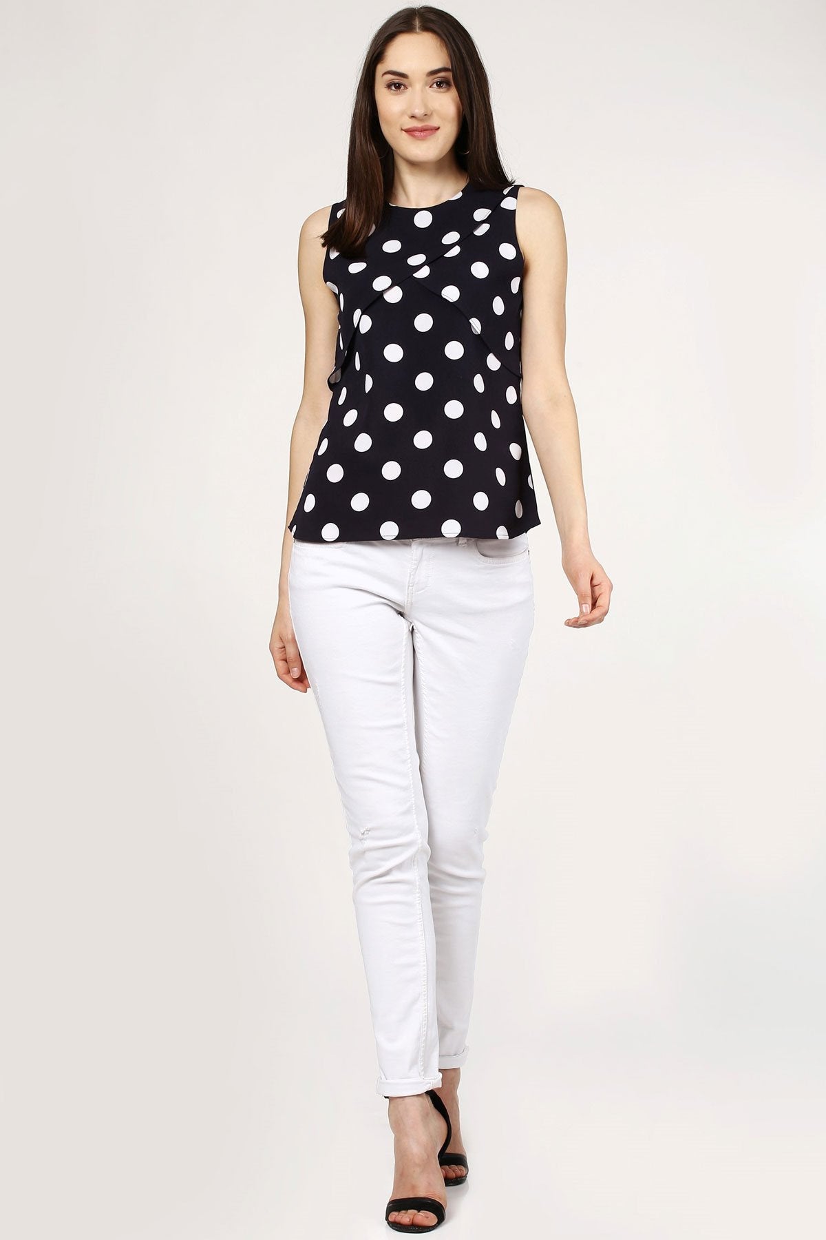 Women's Polka Dot Overlay Wrap Top - SASSAFRAS