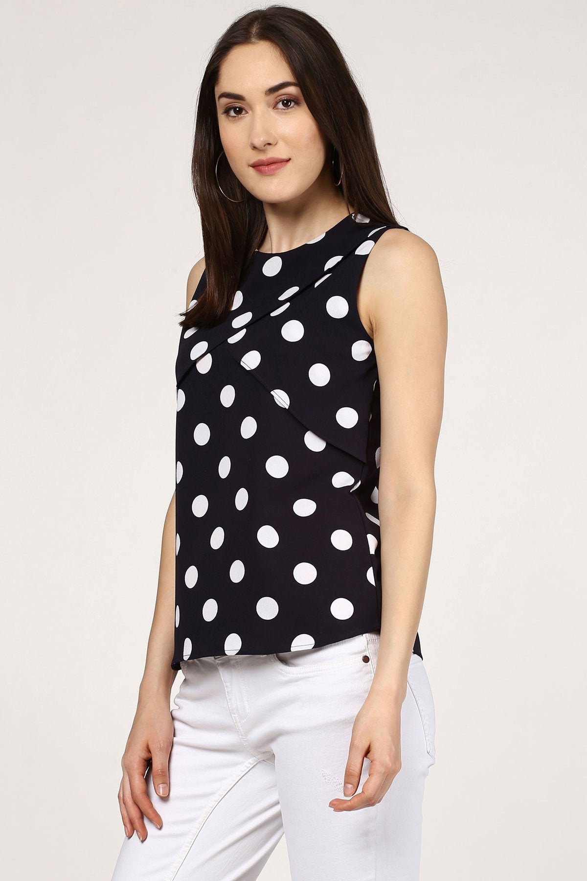 Women's Polka Dot Overlay Wrap Top - SASSAFRAS