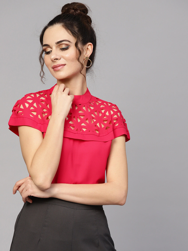 Women's Laser Cut Fuchsia Layered Top
