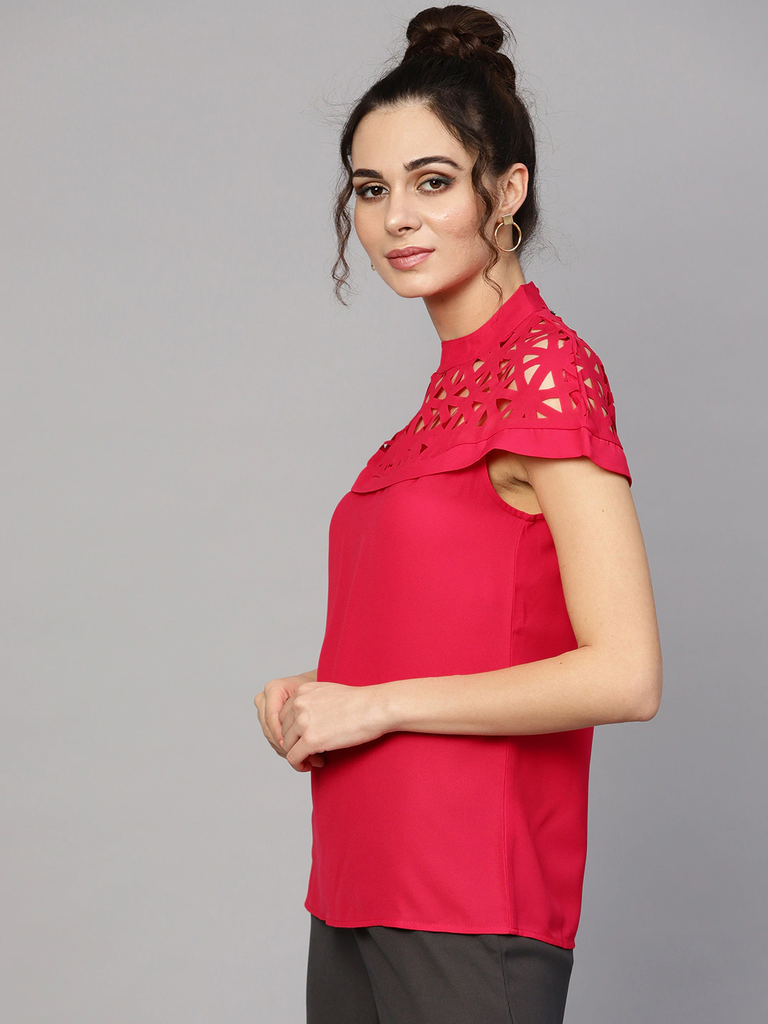 Women's Laser Cut Fuchsia Layered Top