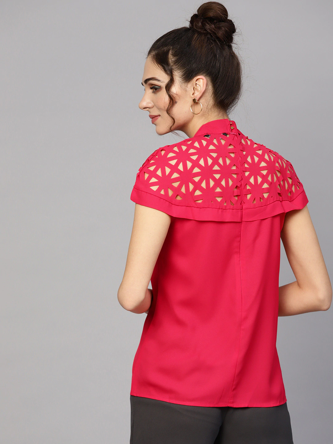 Women's Laser Cut Fuchsia Layered Top - SASSAFRAS