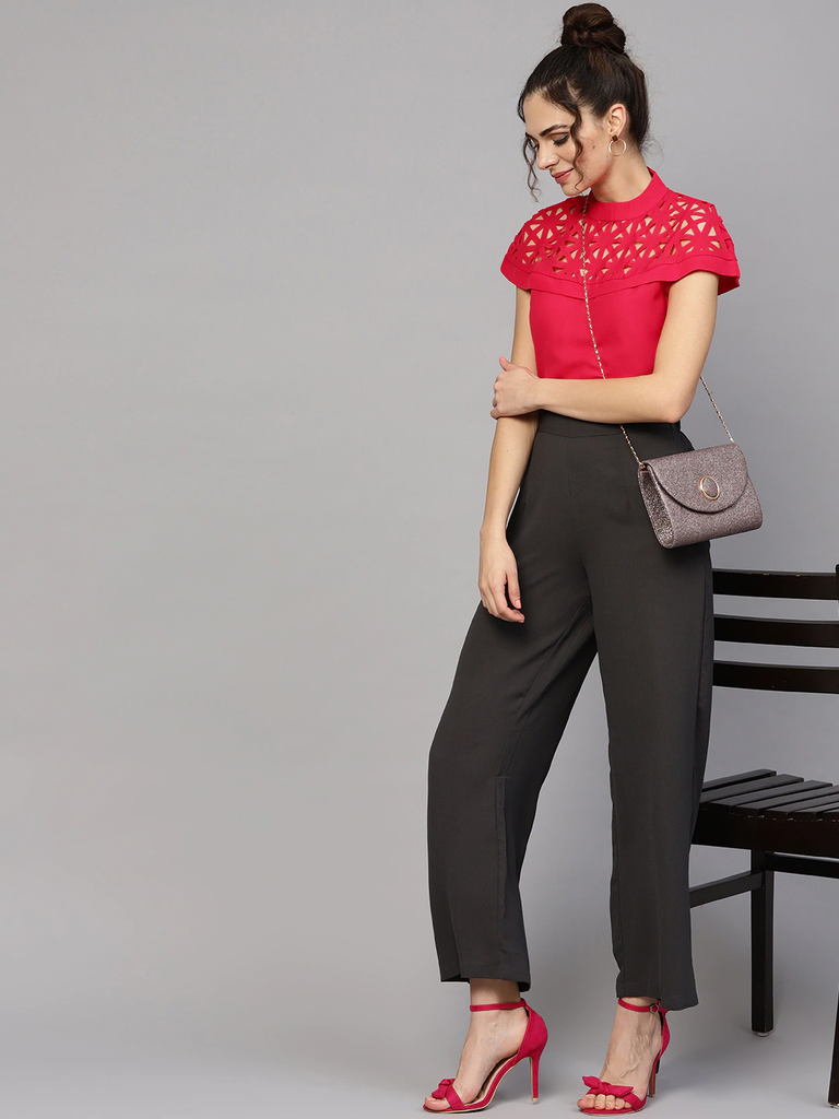 Women's Laser Cut Fuchsia Layered Top