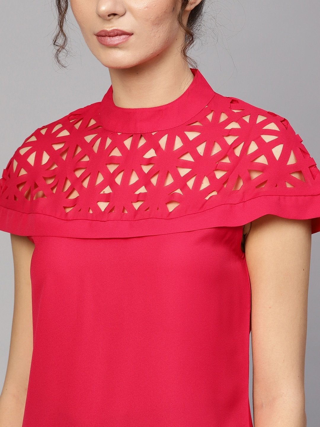 Women's Laser Cut Fuchsia Layered Top - SASSAFRAS