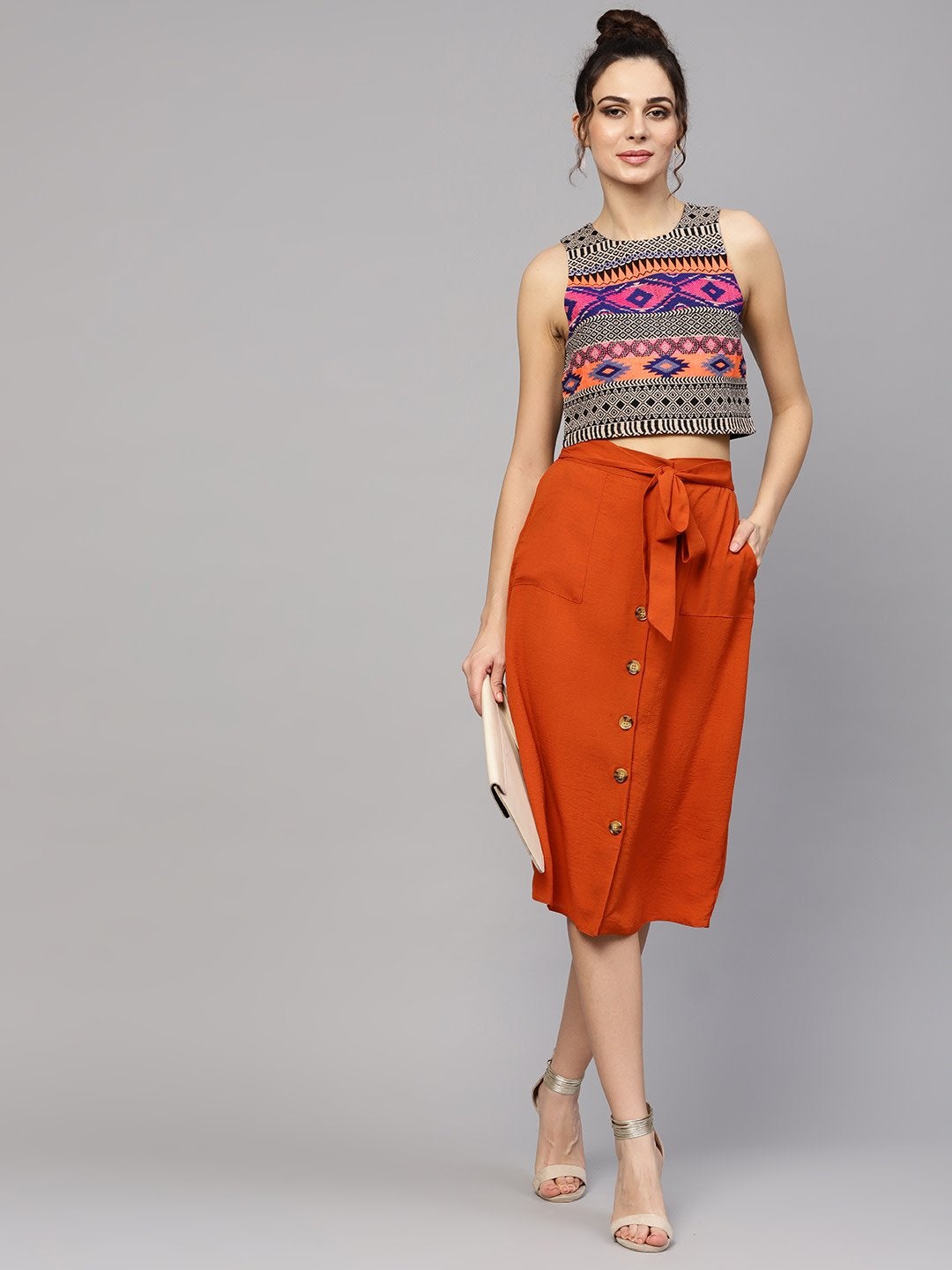 Women's Multicolored Jacquard Crop Top - SASSAFRAS