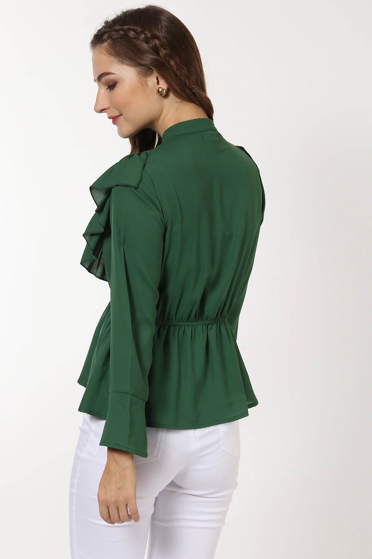 Women's Green Ruffle Yoke Top - SASSAFRAS