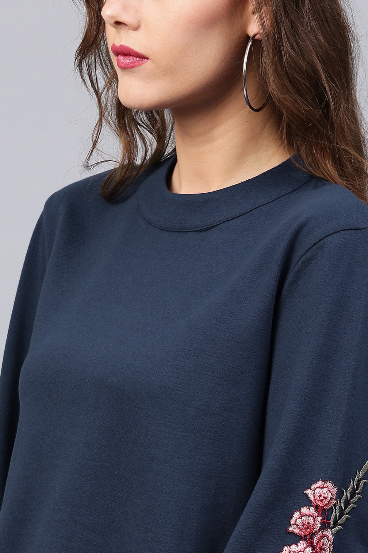 Women's Blue Bell Sleeves Patch Top - SASSAFRAS