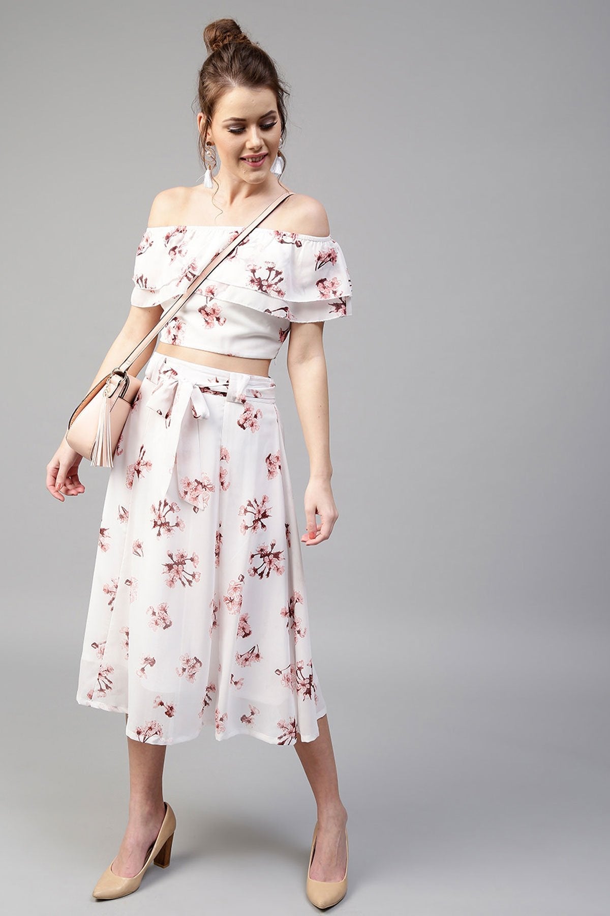 Women's Ivory Floral Off Shoulder Crop Top - SASSAFRAS