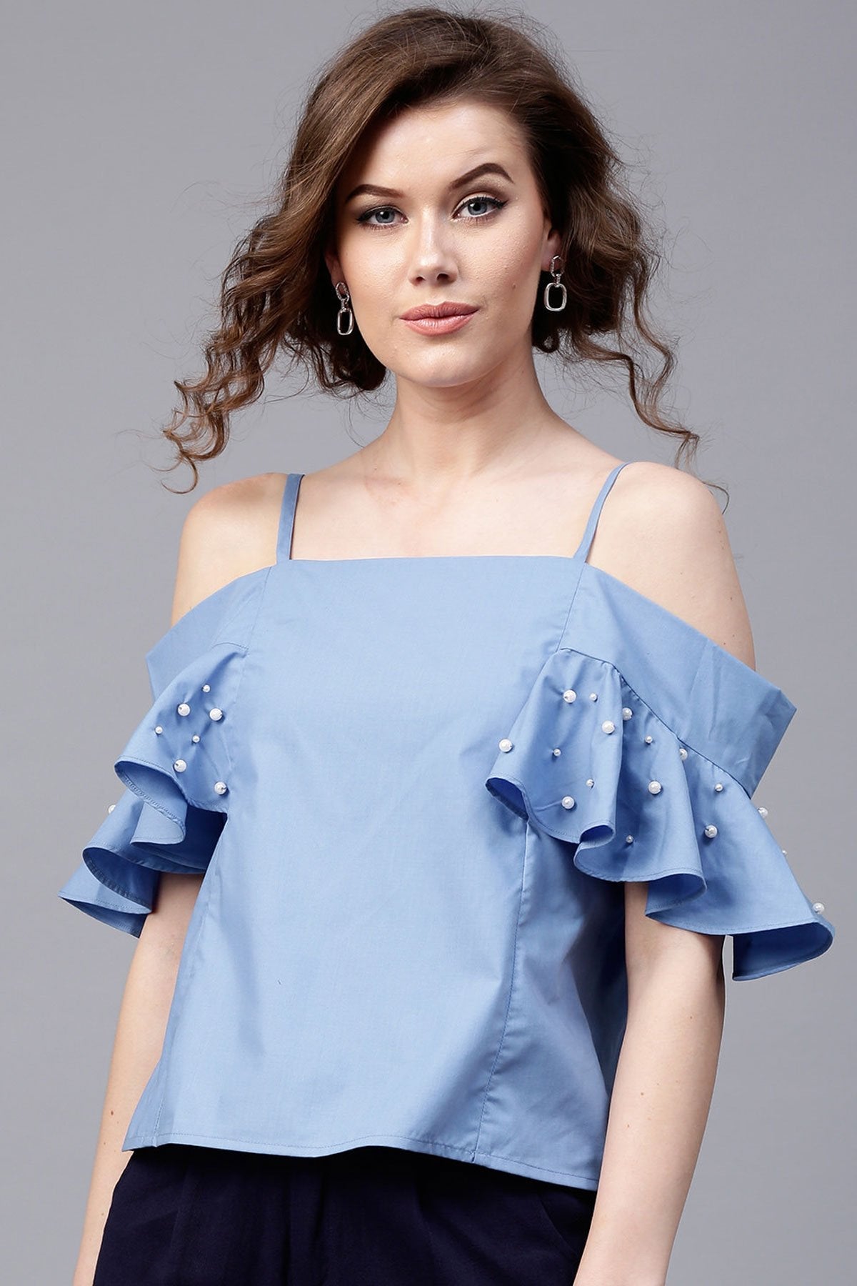 Women's Blue Drop Shoulder Strappy Top - SASSAFRAS