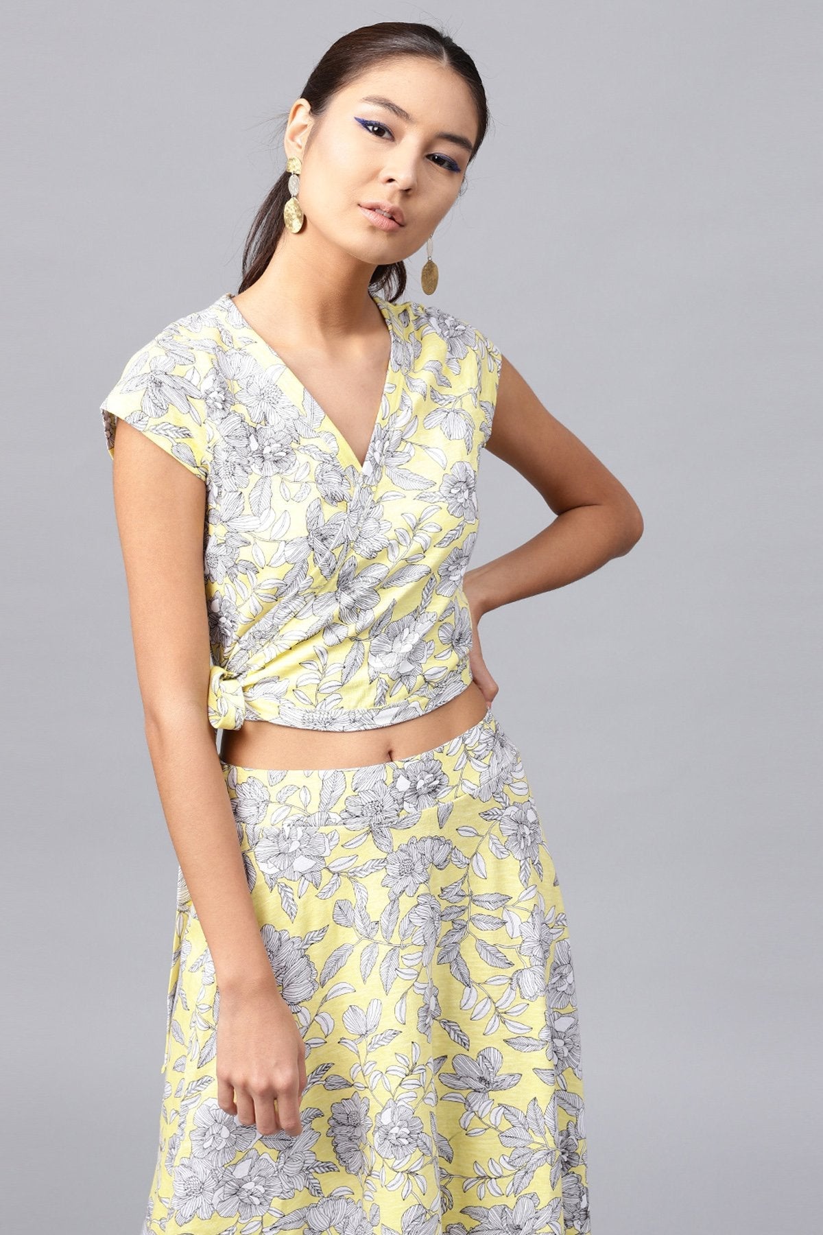 Women's Lemon Tropical Wrap Crop Top - SASSAFRAS