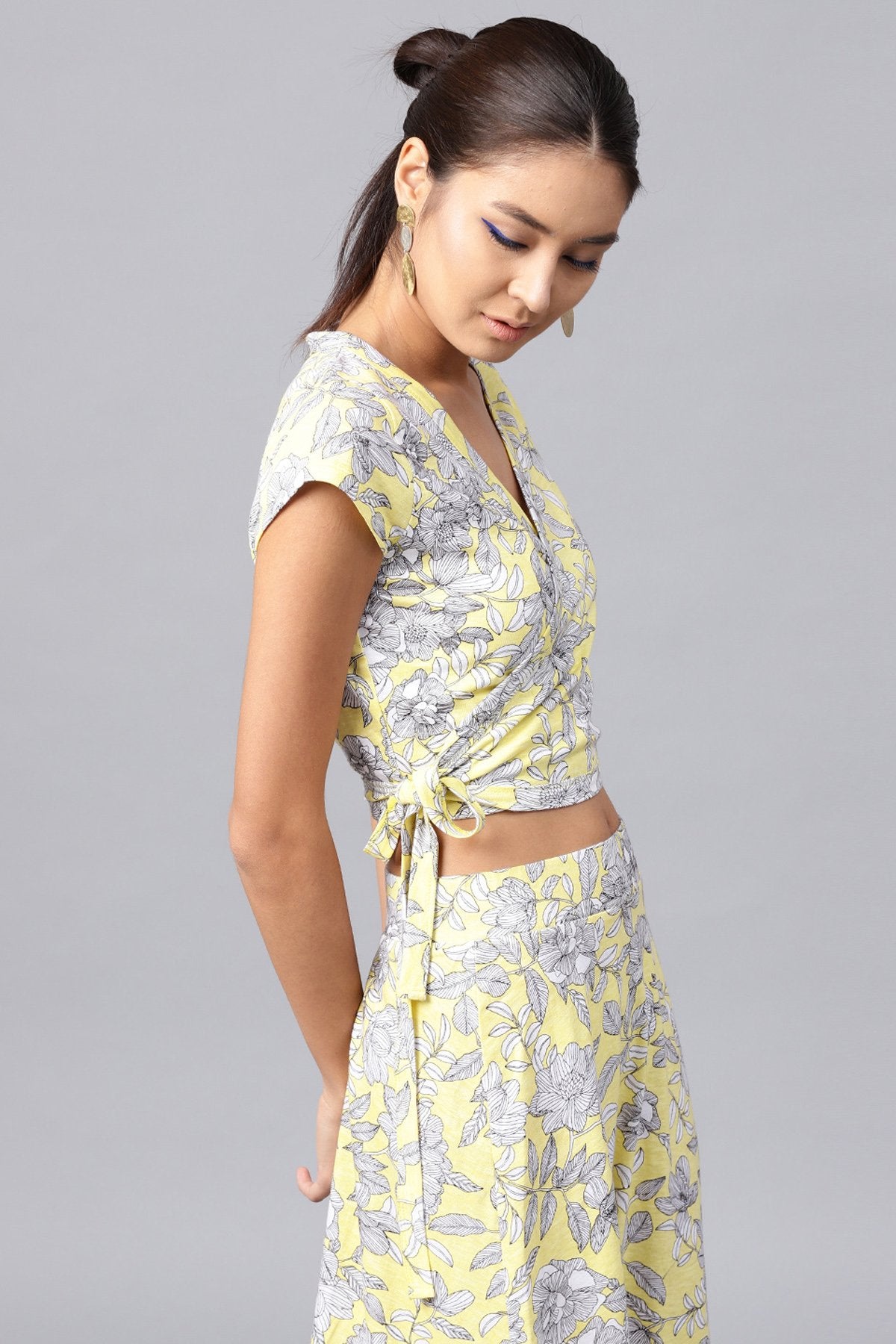 Women's Lemon Tropical Wrap Crop Top - SASSAFRAS