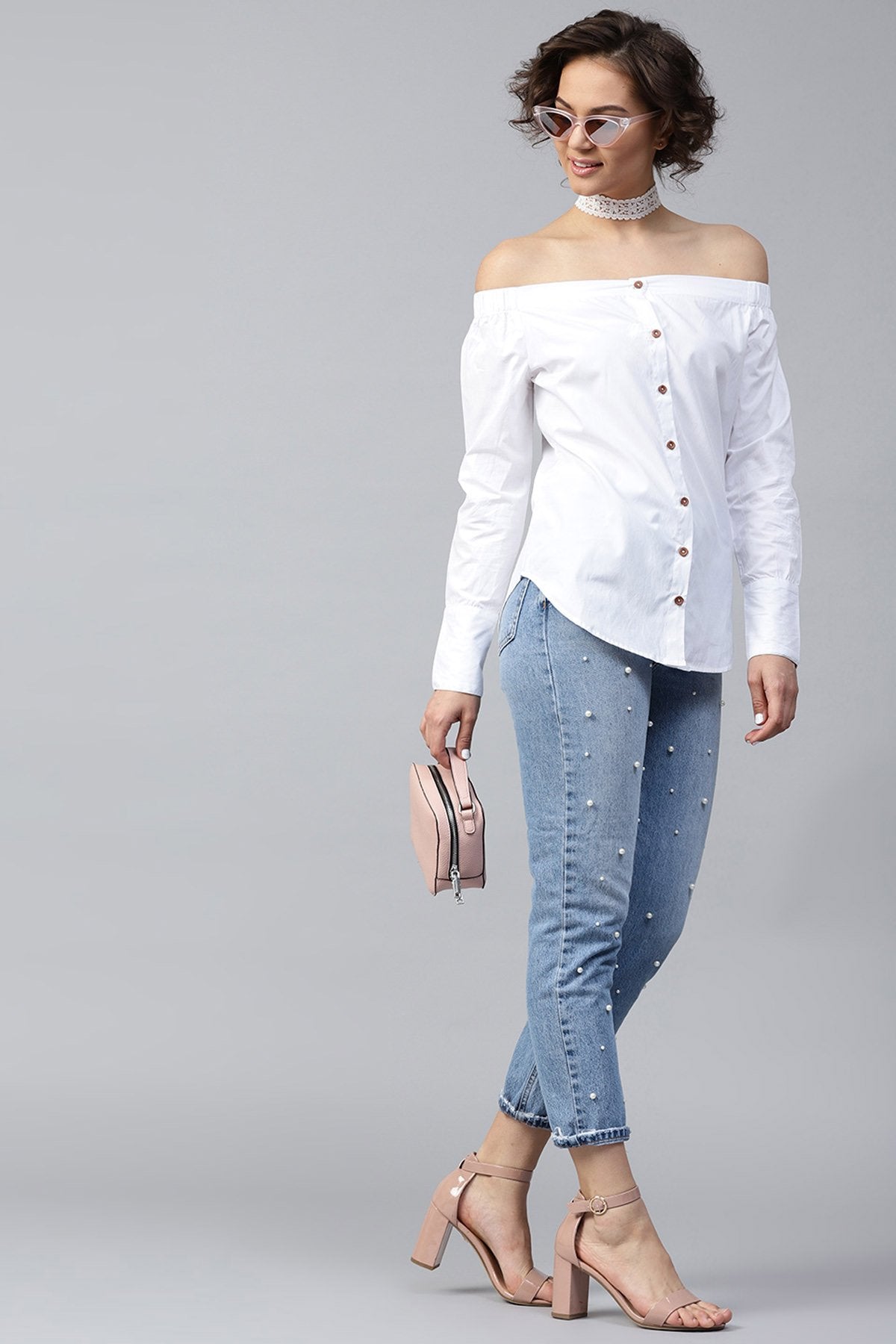 Women's White Off Shoulder Shirt Top - SASSAFRAS