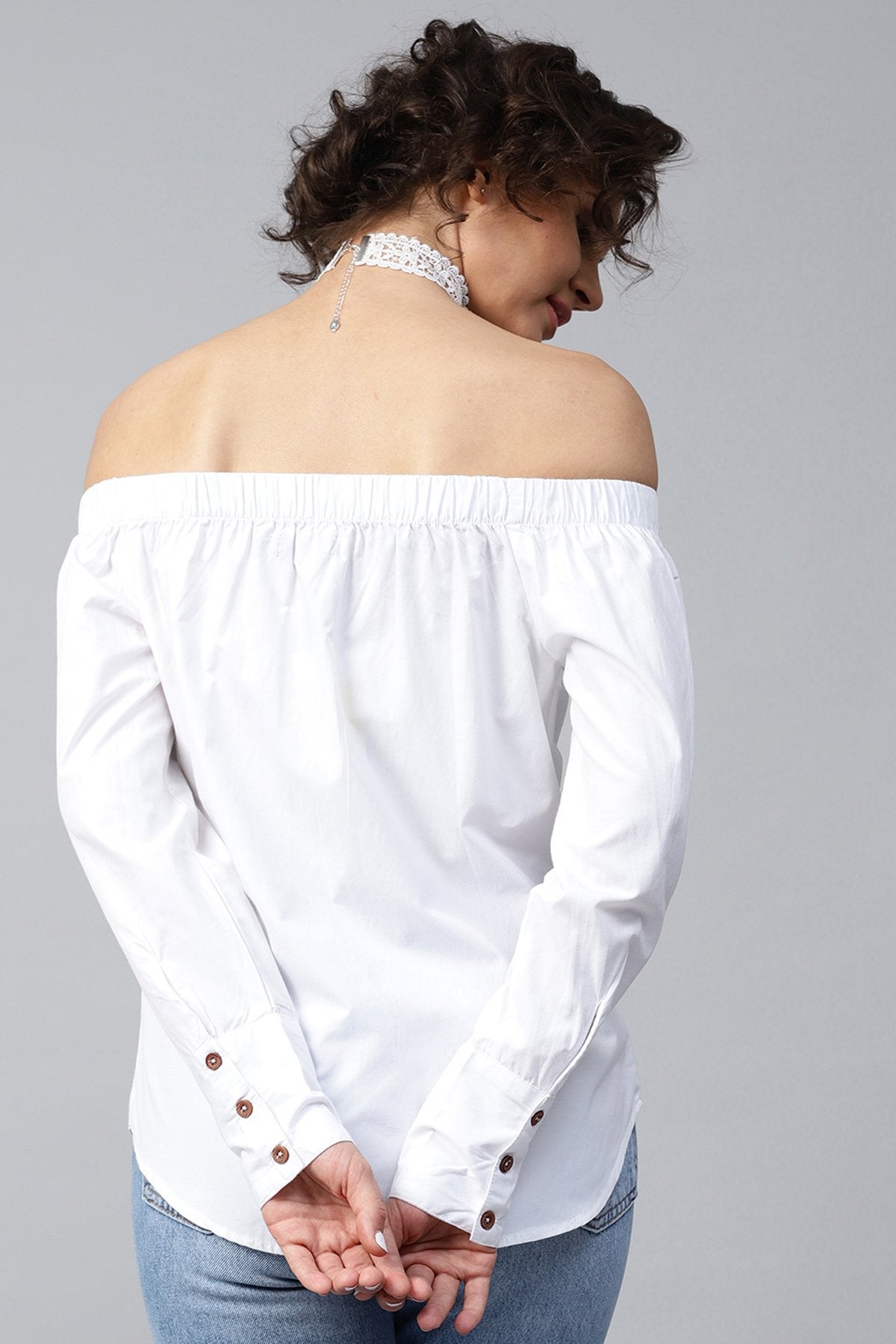 Women's White Off Shoulder Shirt Top - SASSAFRAS