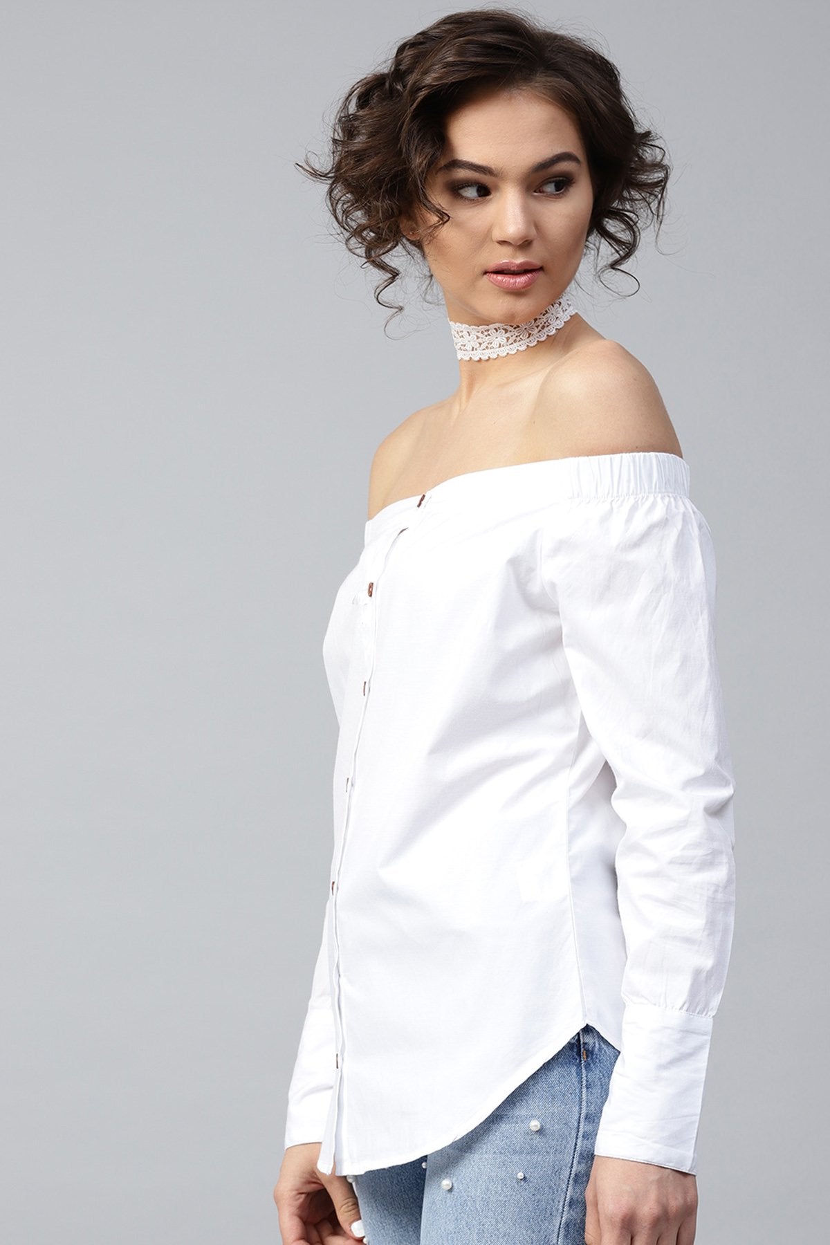 Women's White Off Shoulder Shirt Top - SASSAFRAS