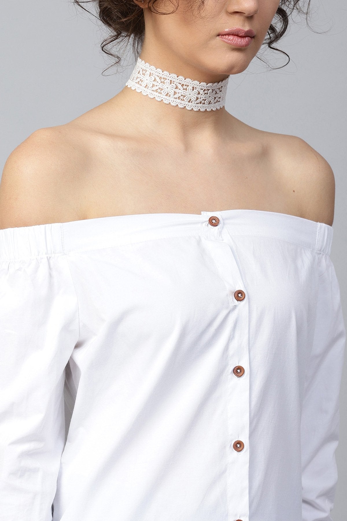 Women's White Off Shoulder Shirt Top - SASSAFRAS