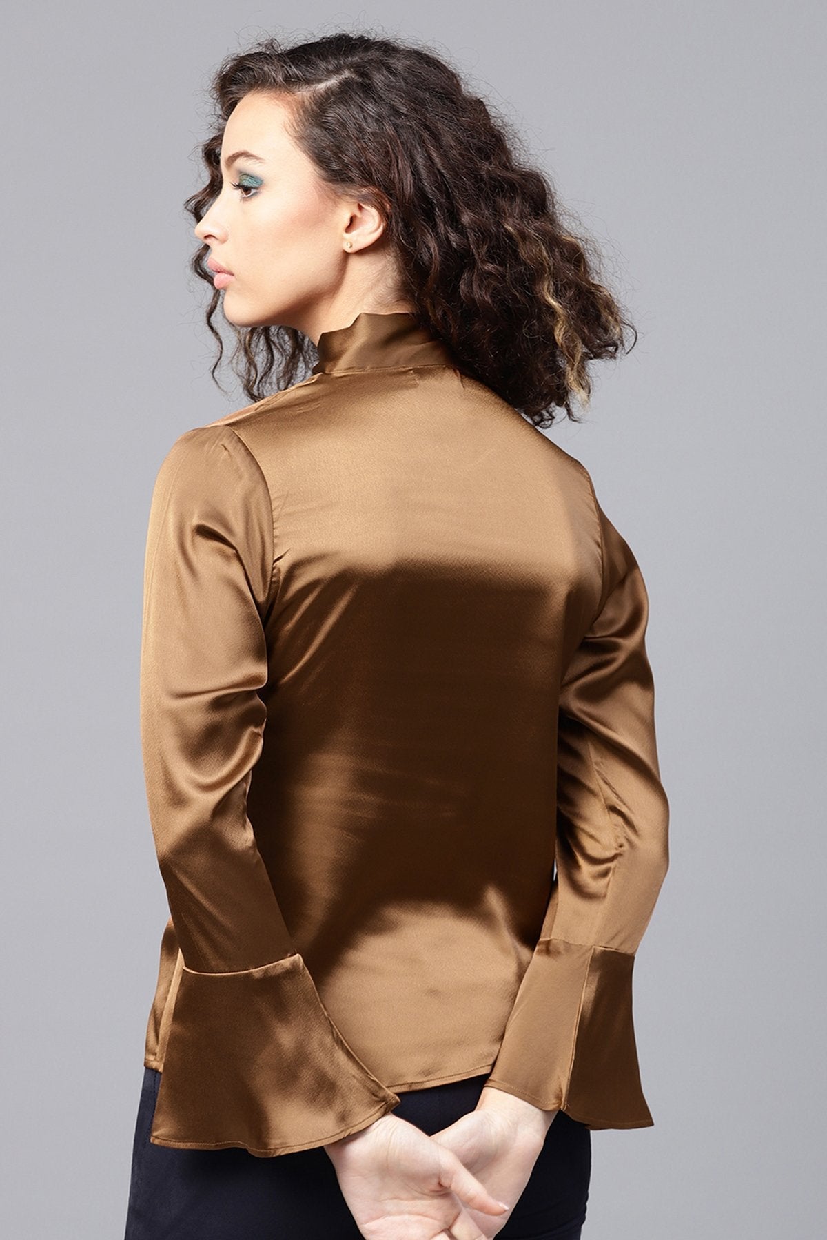 Women's Copper Satin Neck Tie Top - SASSAFRAS