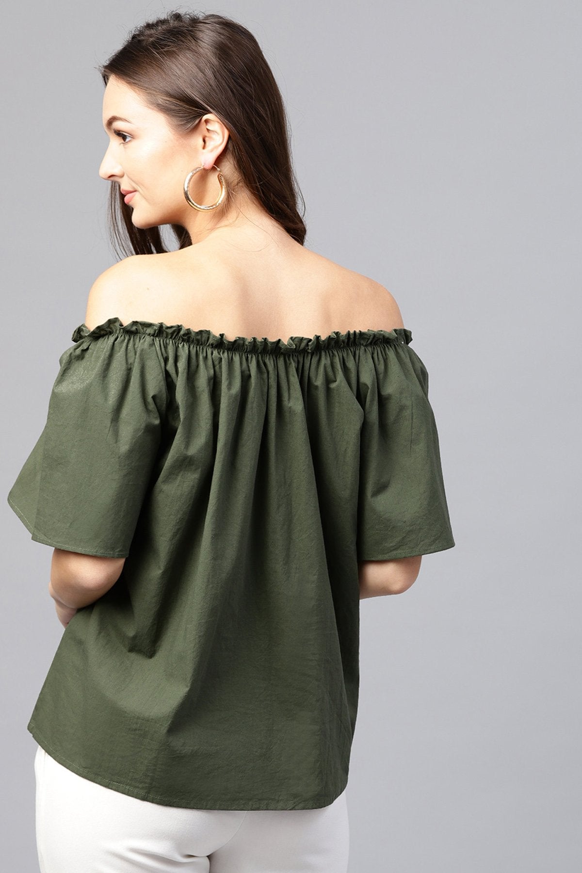 Women's Olive Off Shoulder Top - SASSAFRAS