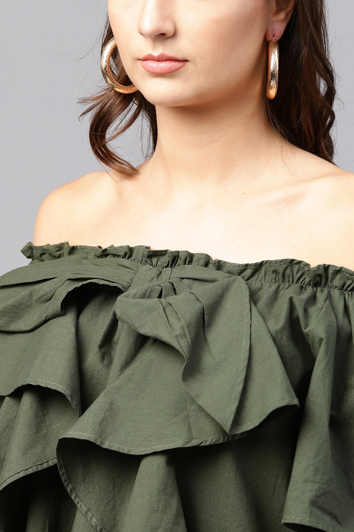 Women's Olive Off Shoulder Top - SASSAFRAS