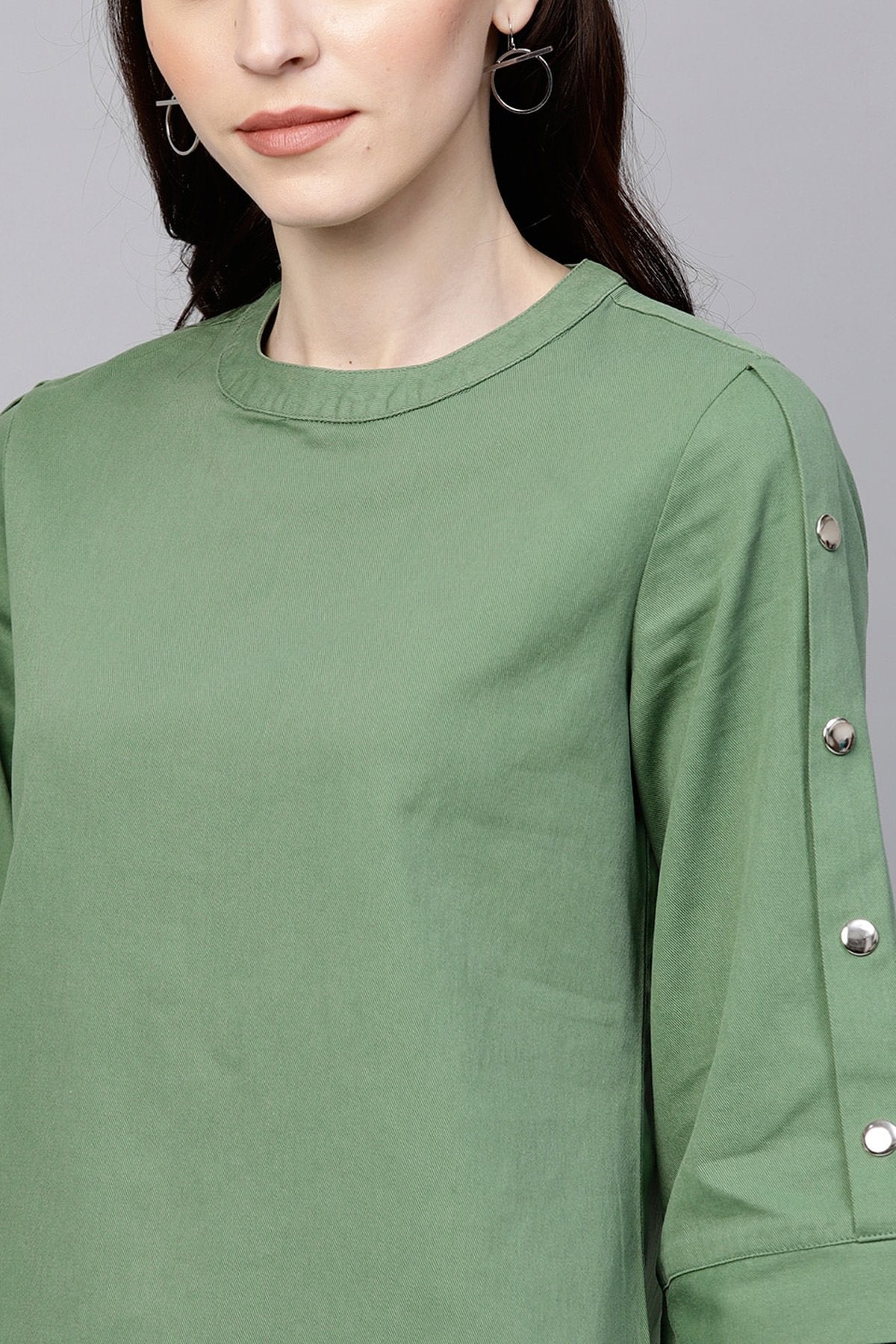 Women's Olive Denim Boxy Button-Up Top - SASSAFRAS