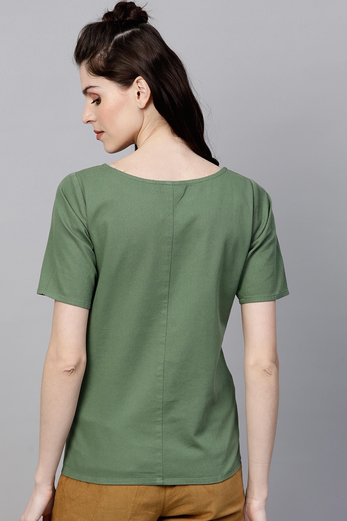 Women's Olive Denim Belted Top - SASSAFRAS