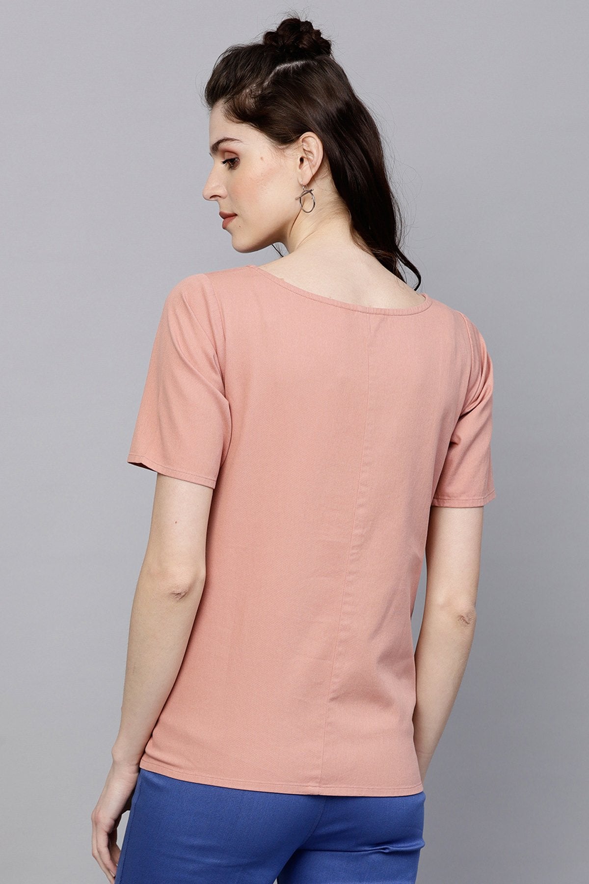 Women's Pink Denim Belted Top - SASSAFRAS