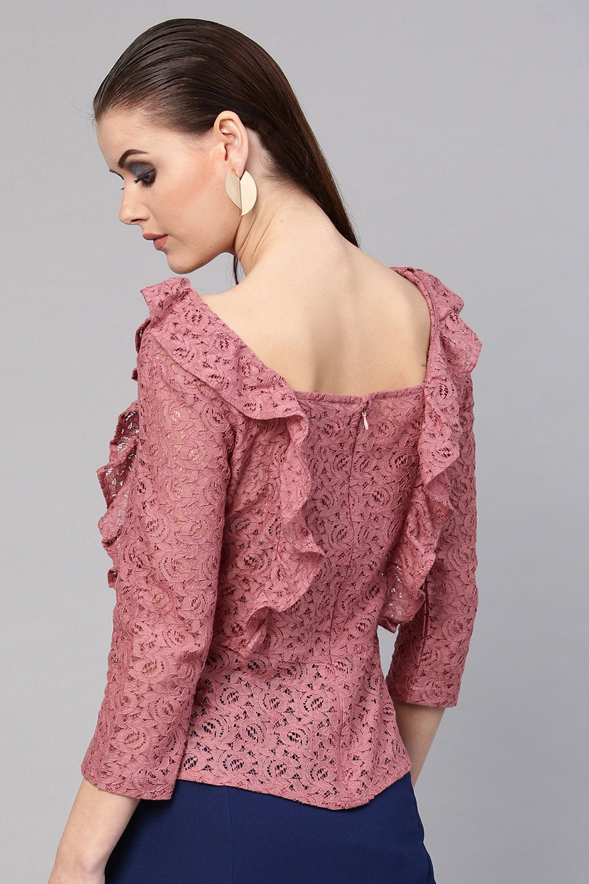 Women's Onion Pink Lace Peplum Top - SASSAFRAS