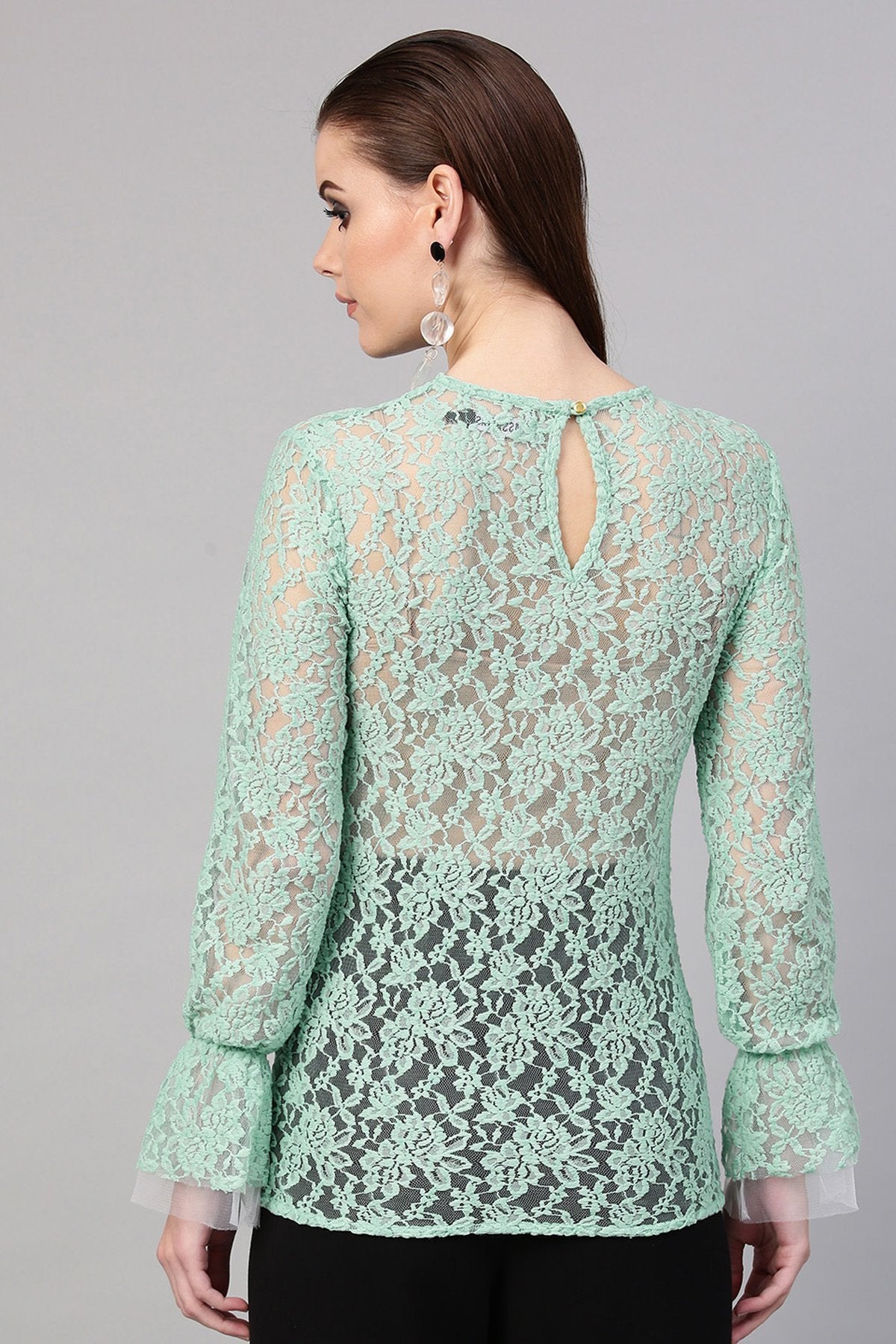 Women's Mint Blue Full Sleeves Lace Blouse - SHAE