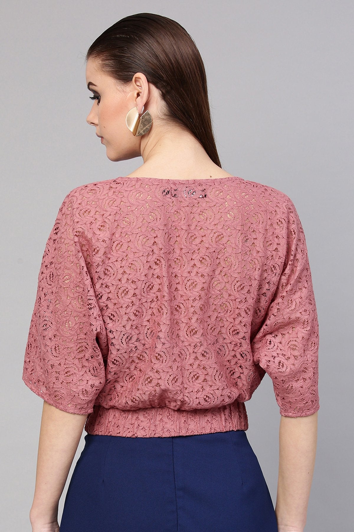 Women's Onion Pink Kimono Lace Crop Top - SASSAFRAS