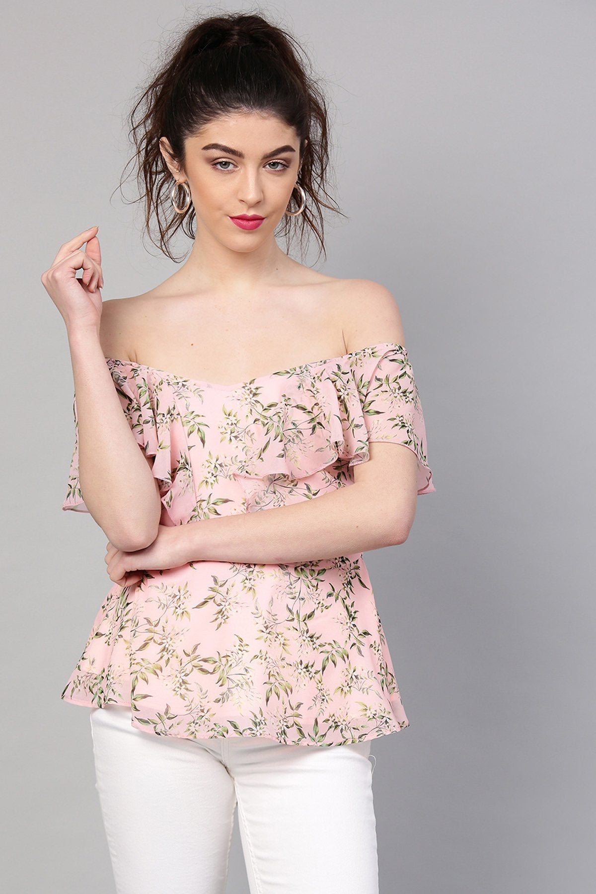 Women's Pink Floral Sweetheart Neck Top - SASSAFRAS