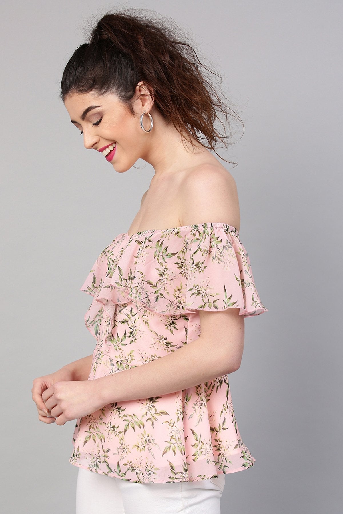 Women's Pink Floral Sweetheart Neck Top - SASSAFRAS