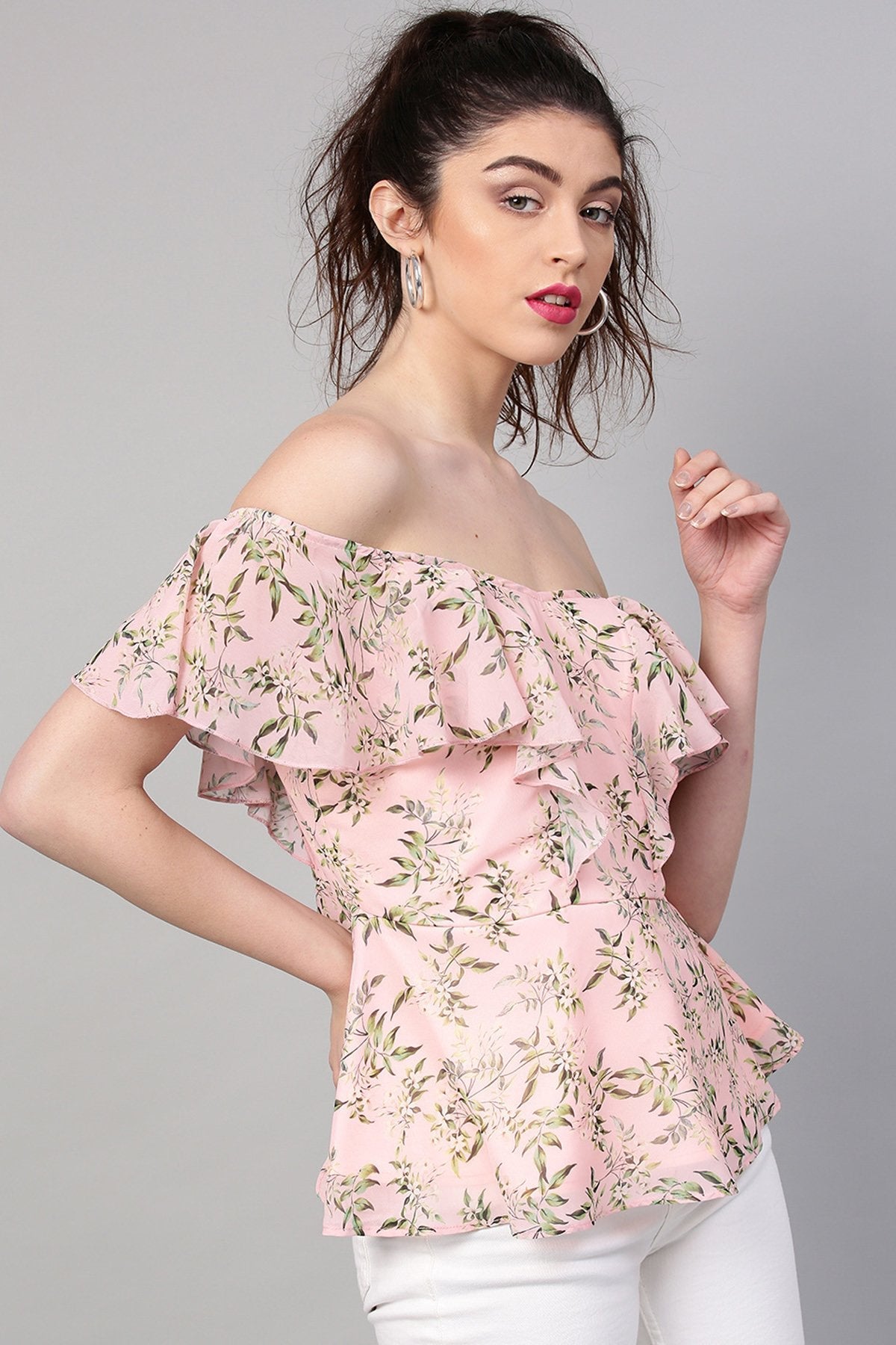 Women's Pink Floral Sweetheart Neck Top - SASSAFRAS