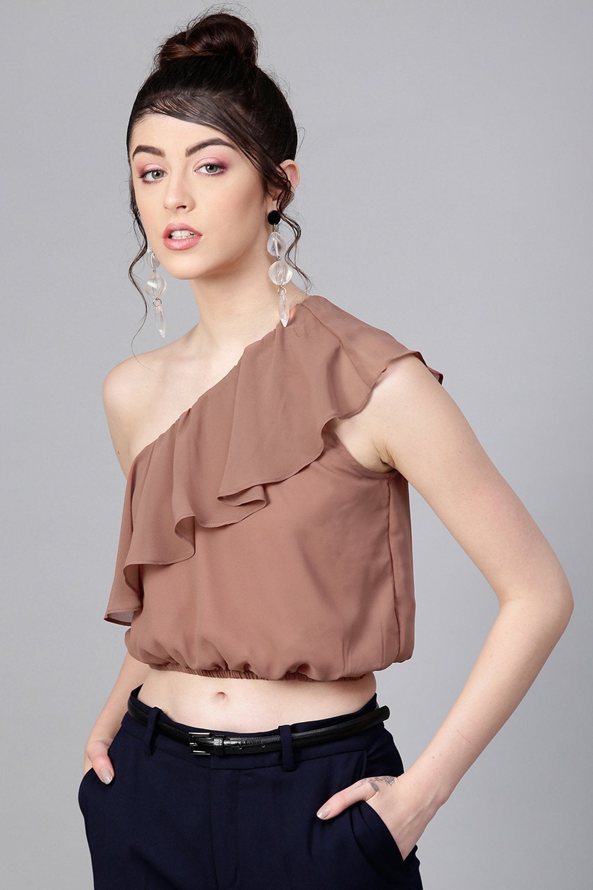 Women's Rosewood One Shoulder Crop Top - SASSAFRAS