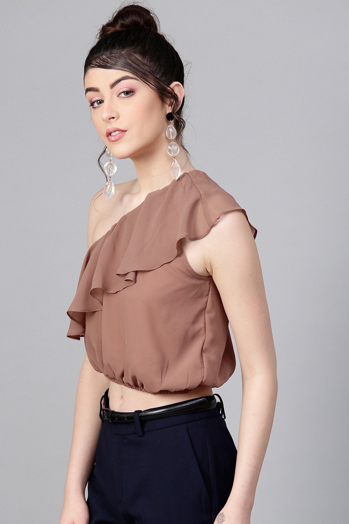 Women's Rosewood One Shoulder Crop Top - SASSAFRAS