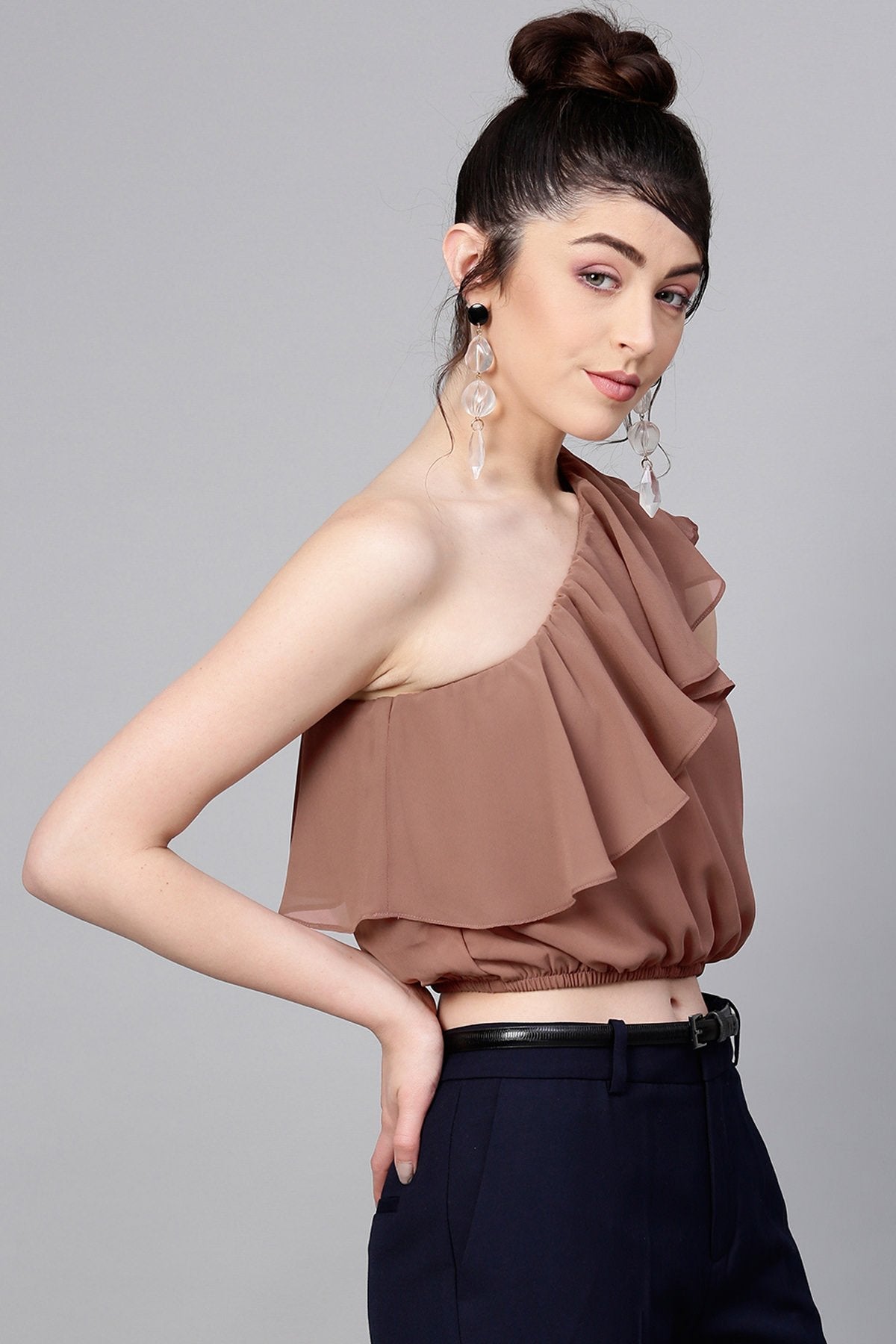 Women's Rosewood One Shoulder Crop Top - SASSAFRAS