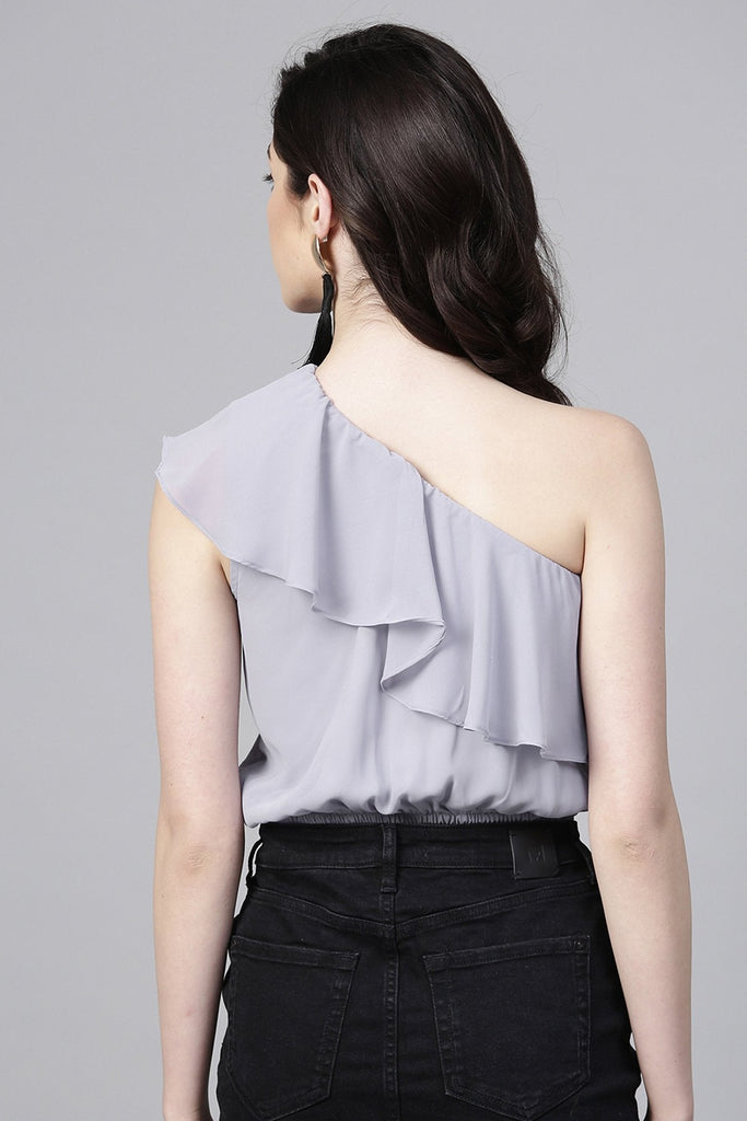 Women's Grey One Shoulder Crop Top