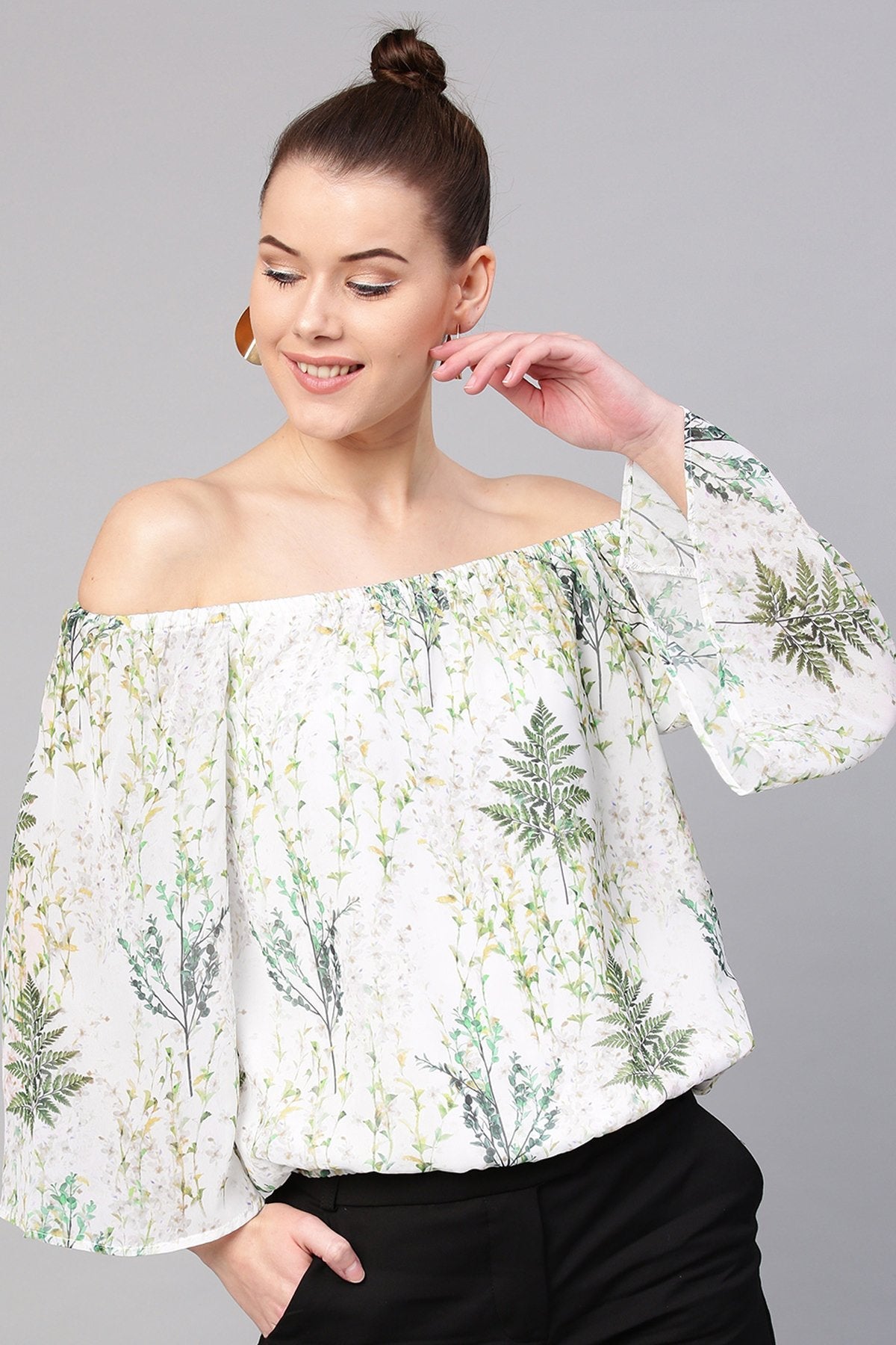 Women's Off-White Floral Off Shoulder Top - SASSAFRAS