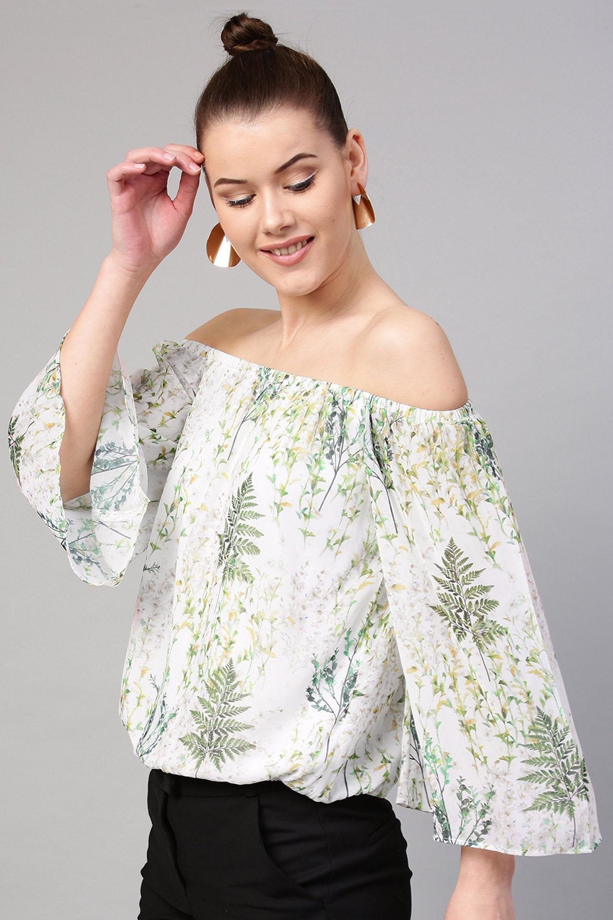 Women's Off-White Floral Off Shoulder Top - SASSAFRAS