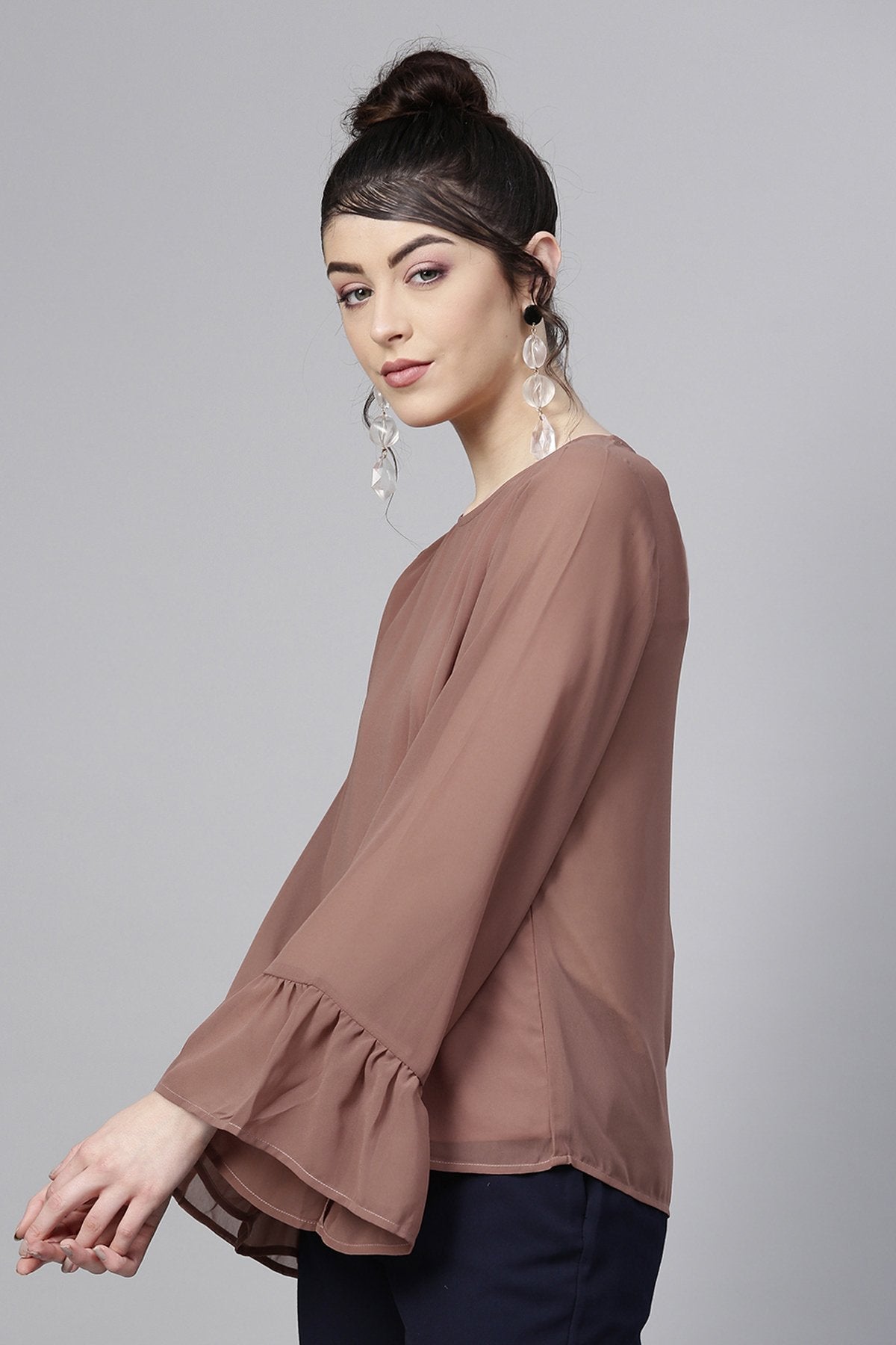 Women's Rosewood Frill Sleeves Hem Top - SASSAFRAS