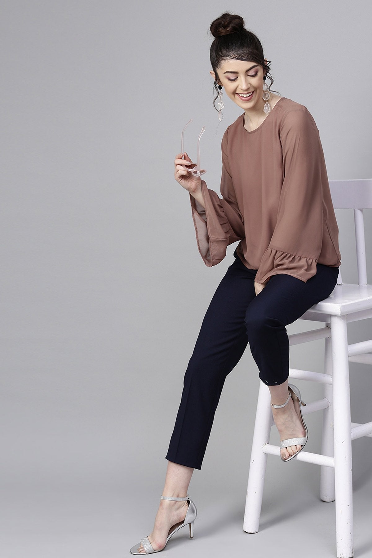 Women's Rosewood Frill Sleeves Hem Top - SASSAFRAS