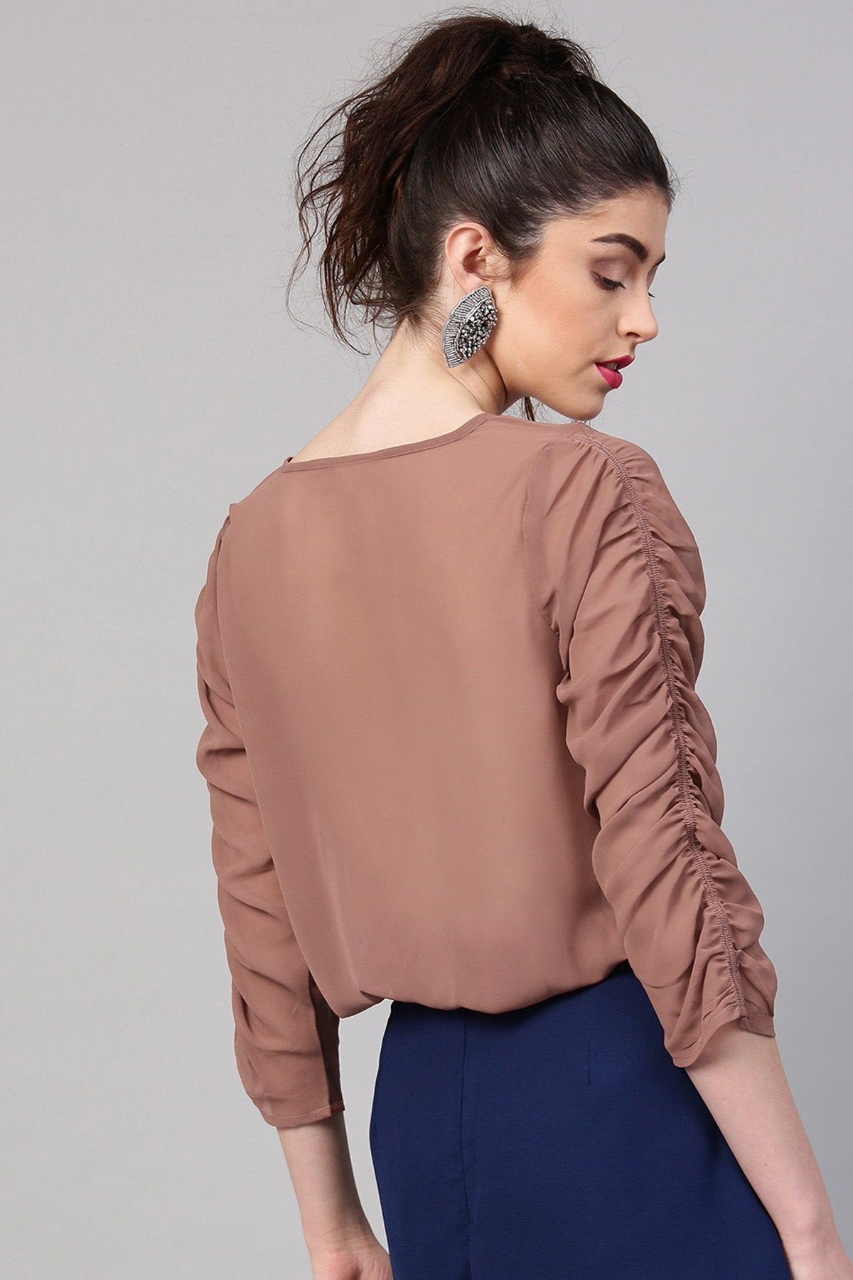 Women's Rosewood Ruched Sleeves Crop Top - SASSAFRAS