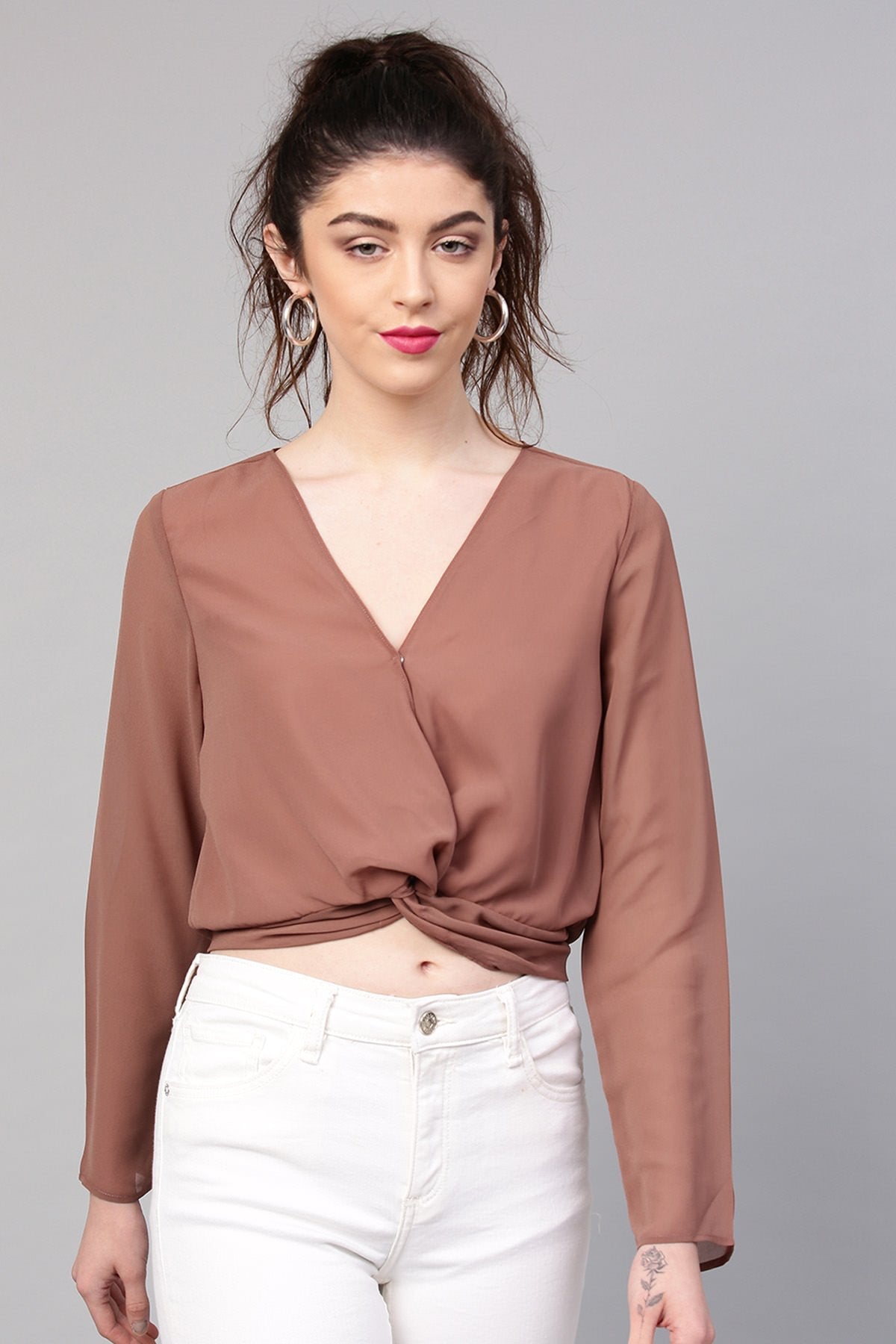 Women's Rosewood Front Twist Crop Top - SASSAFRAS