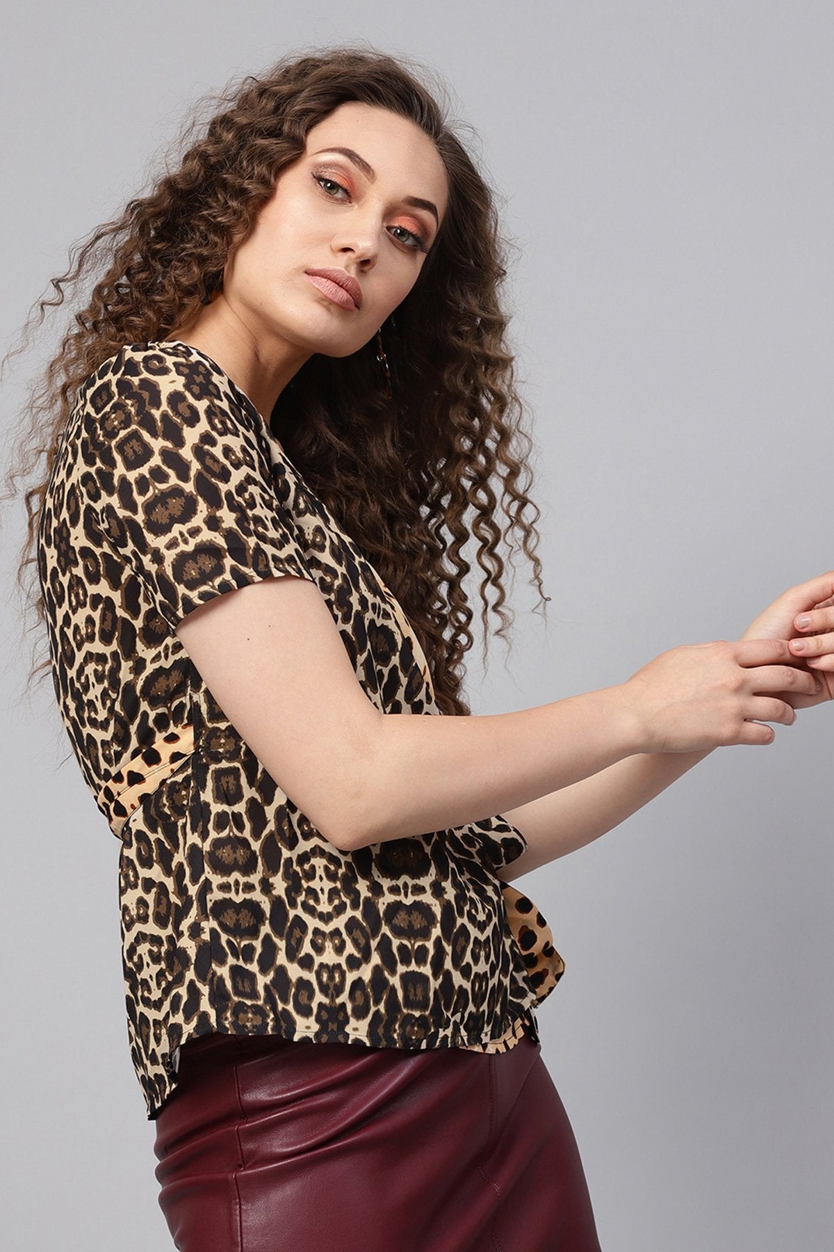 Women's Black Cheetah Wrap Top - SASSAFRAS